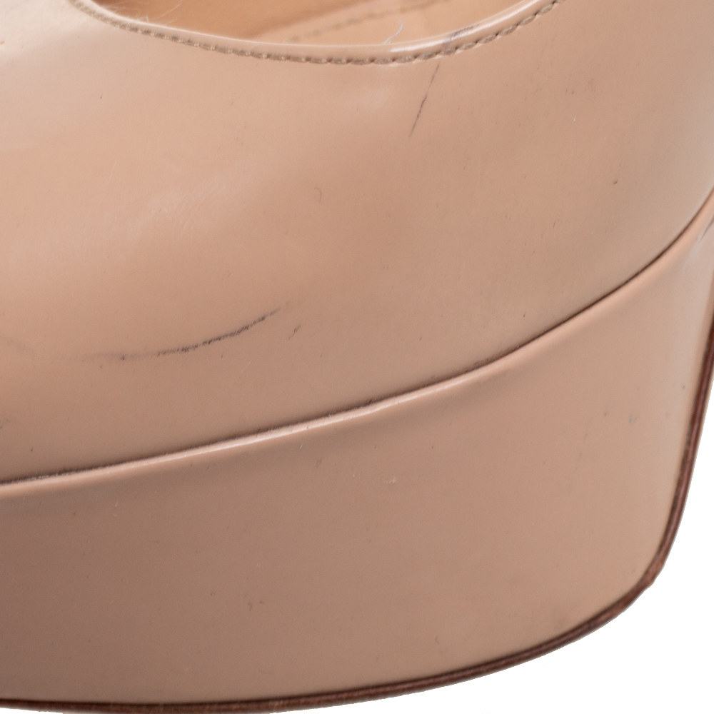 Sergio Rossi Beige Patent Leather Peep Toe Platform Pump Size 40