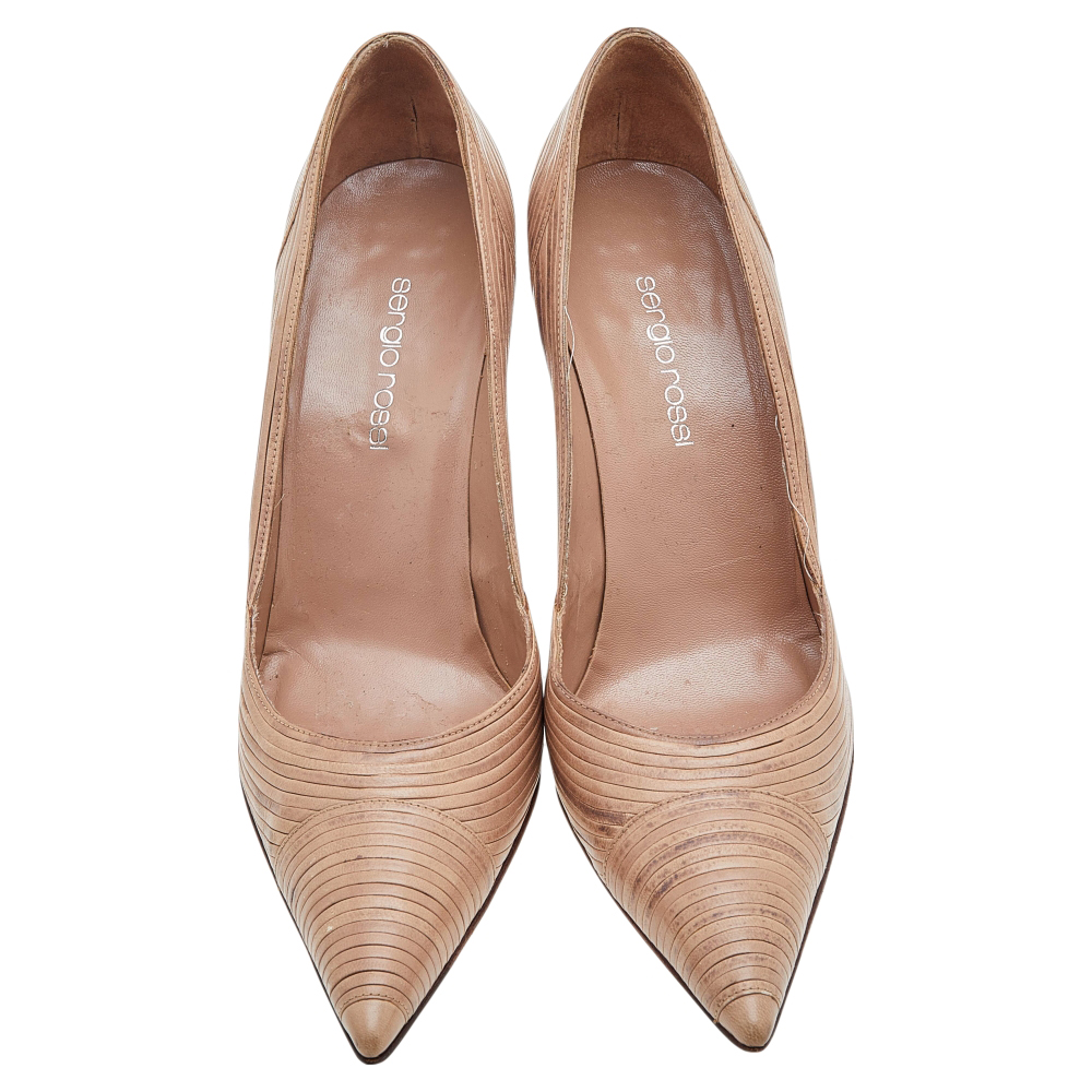 Sergio Rossi Beige Leather Pointed Toe Pumps Size 37