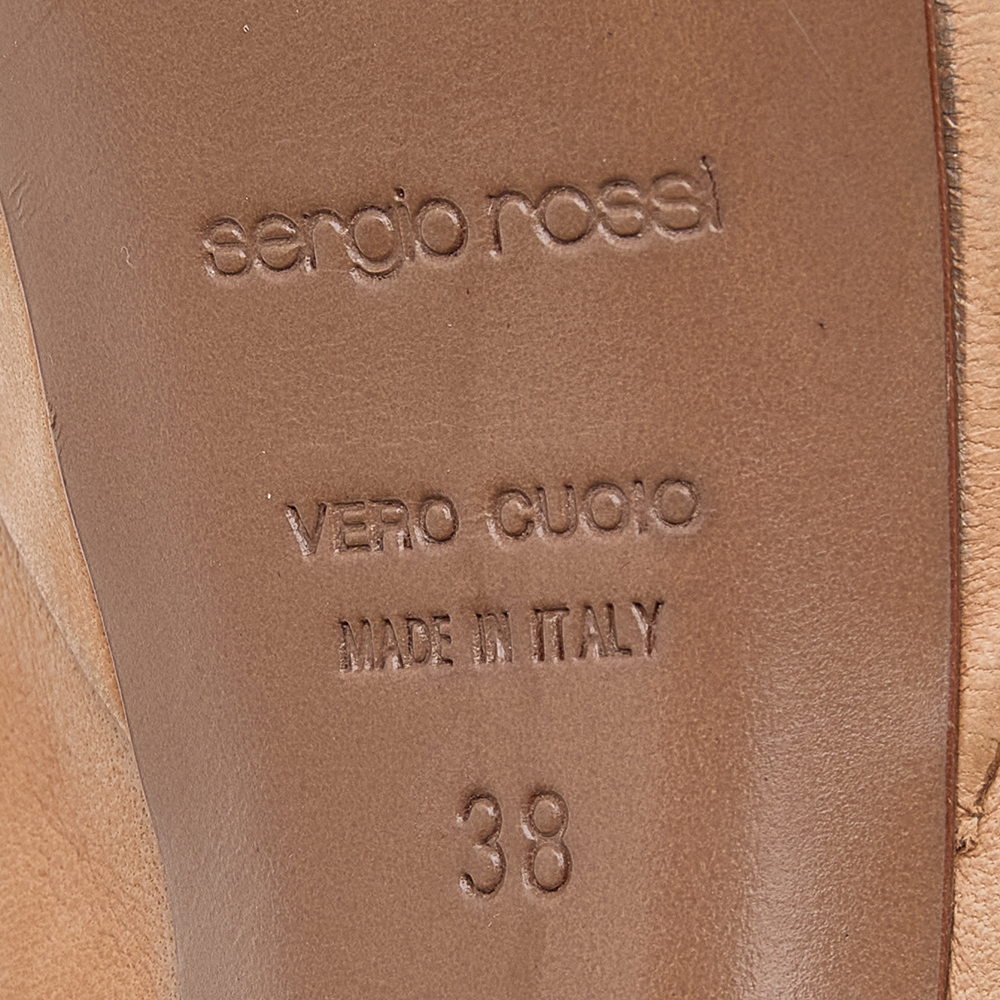 Sergio Rossi Beige Leather Platform Ankle Wrap Sandals Size 38