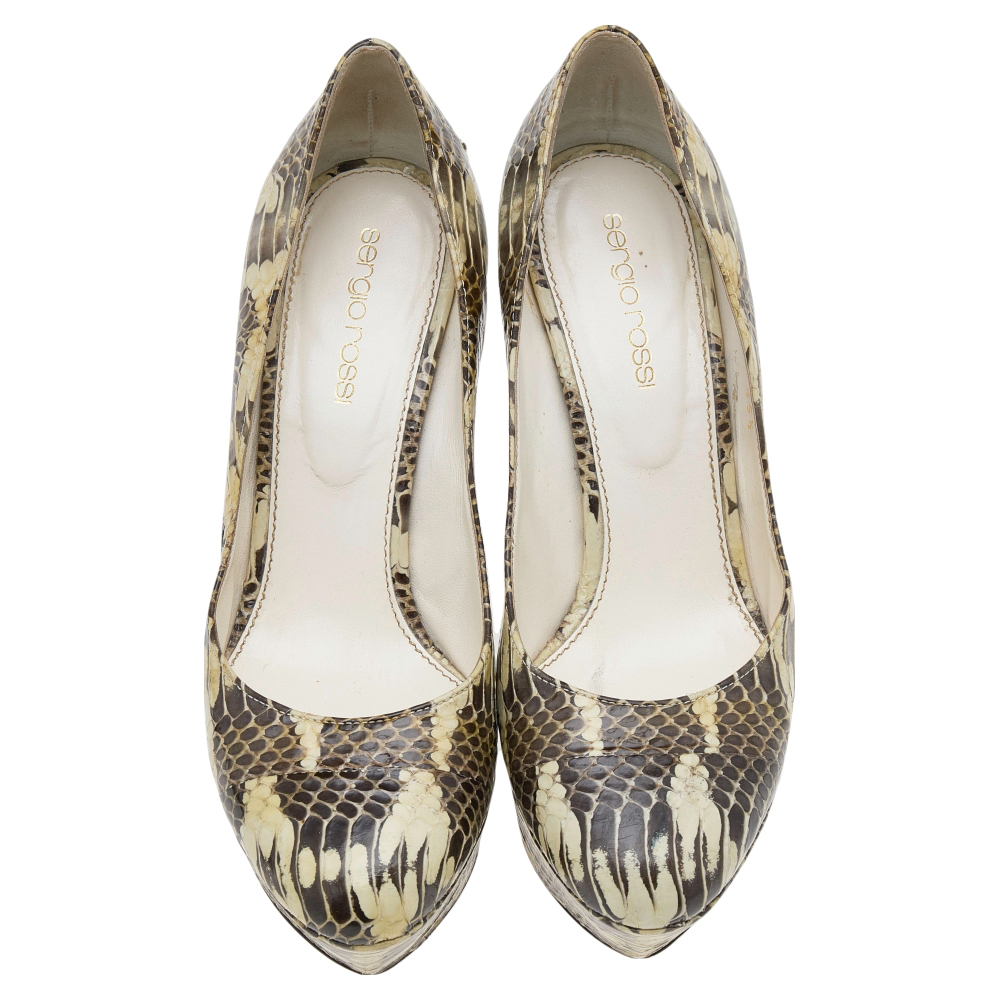 Sergio Rossi Two Tone Water Snake Platform Pumps Size 35.5