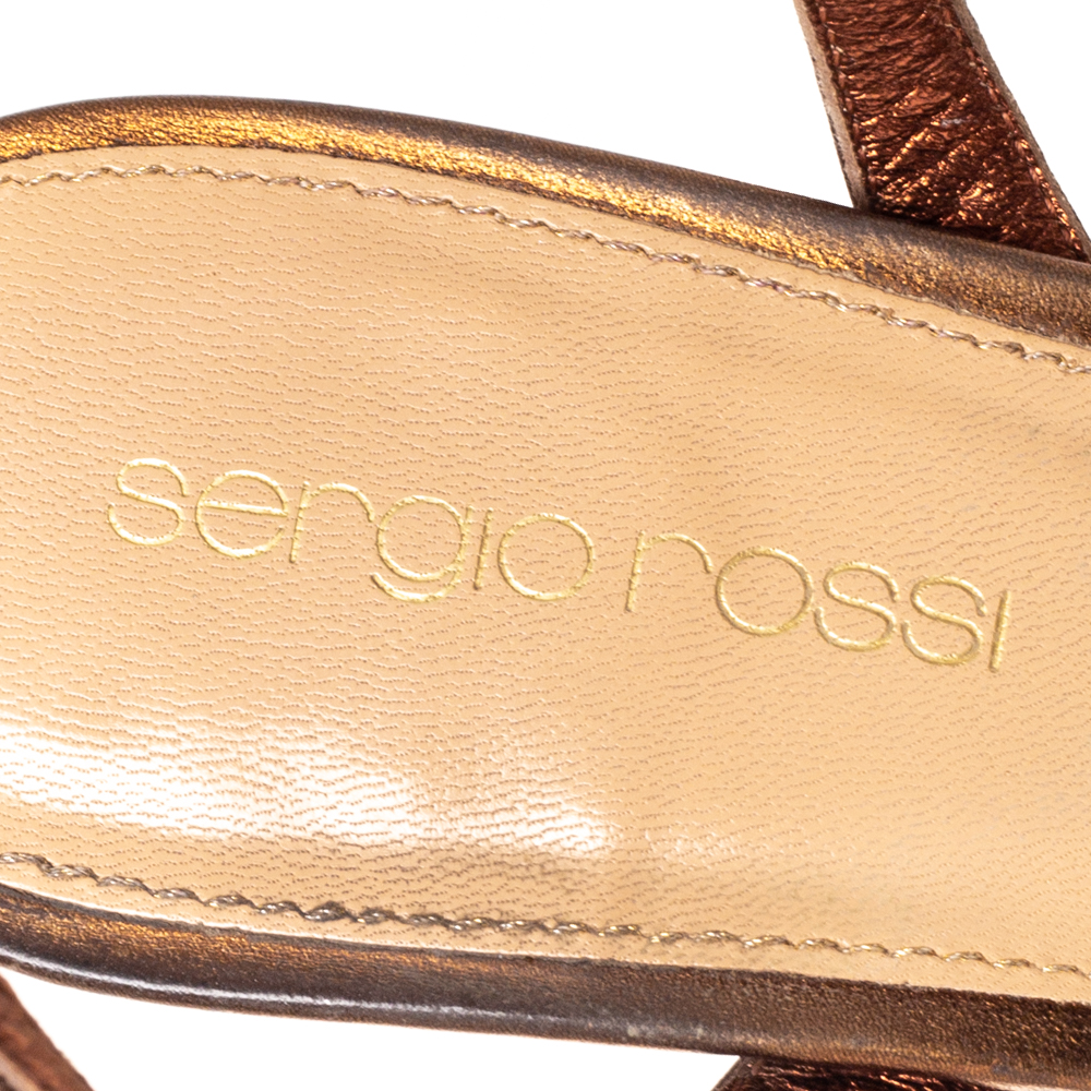 Sergio Rossi Metallic Gold Leather Ankle Strap Platform Sandals Size 38
