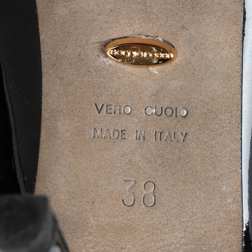 Sergio Rossi Black Patent Leather Peep Toe Platform Pumps  Size 38