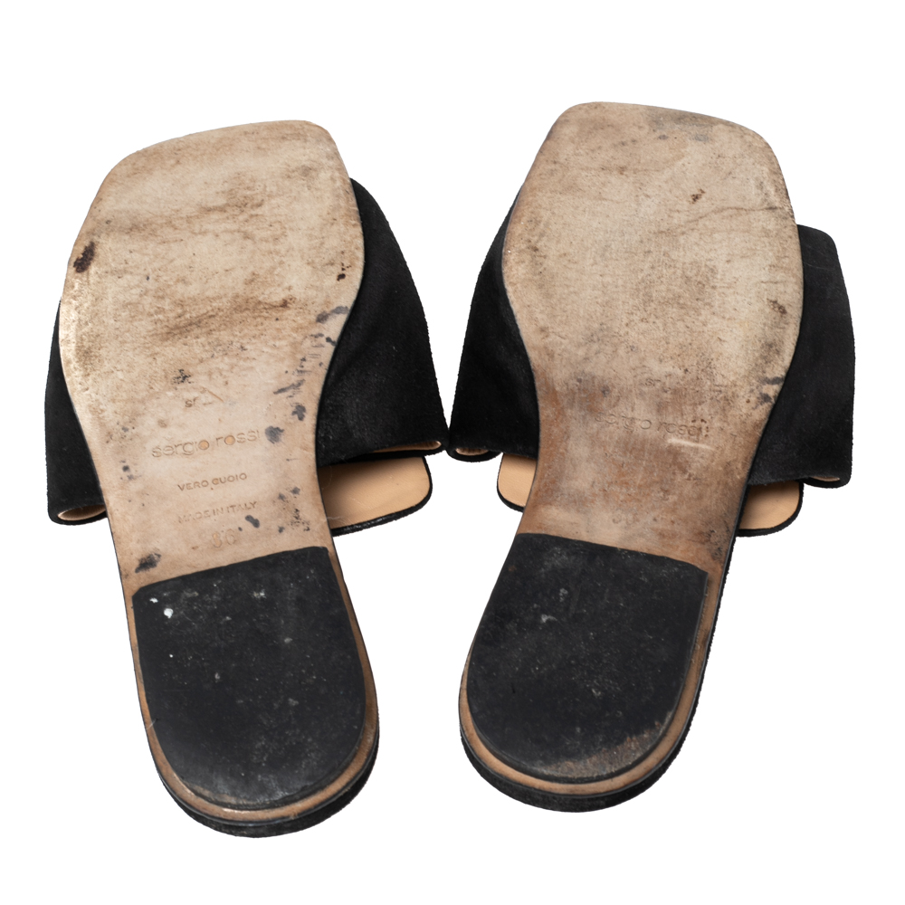 Sergio Rossi Black Suede Embellished Flat Sandals Size 36