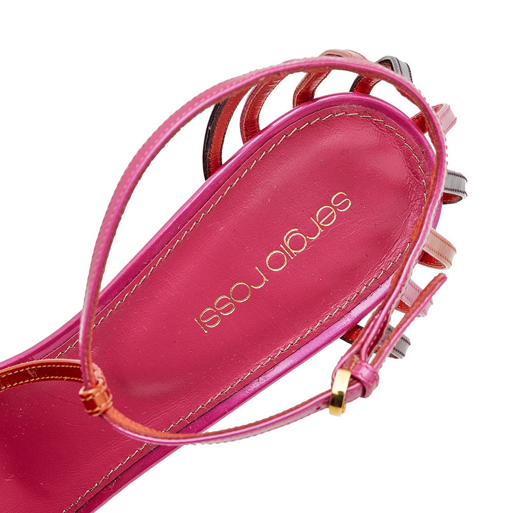 Sergio Rossi Multicolor Patent Leather T-Strap Platform Sandals Size 40