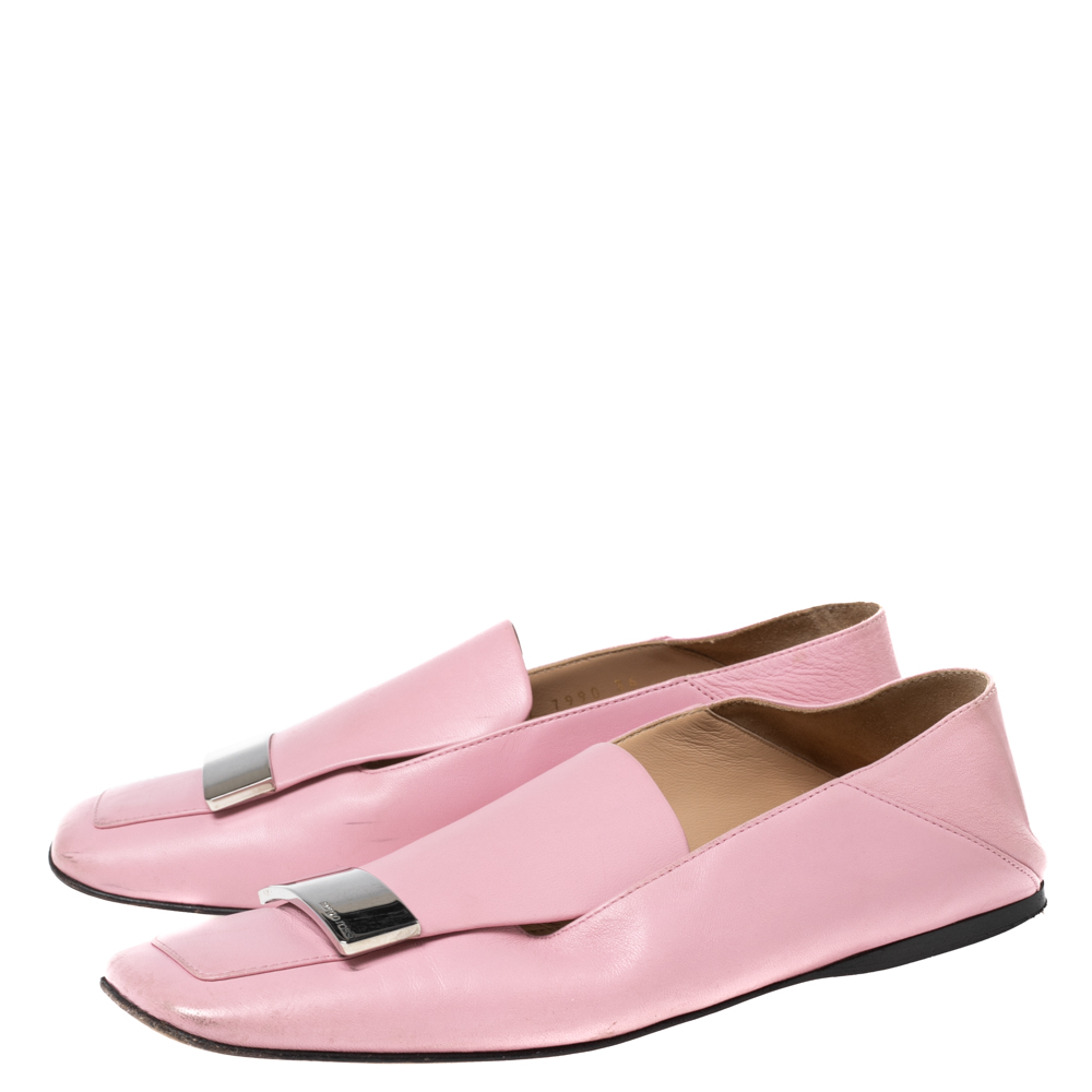 Sergio Rossi Pink Leather Embellished Slip On Loafers Size 36
