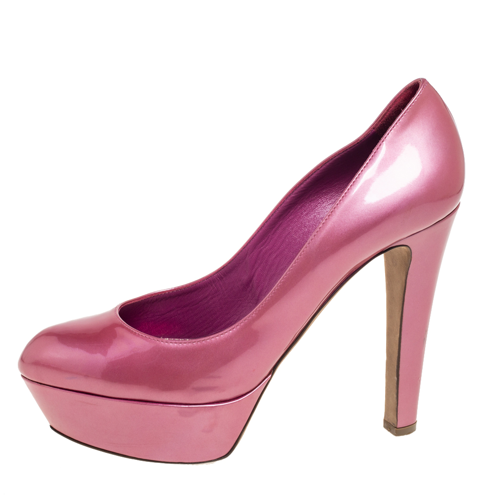 Sergio Rossi Pink Patent Leather Platform Pumps Size 38