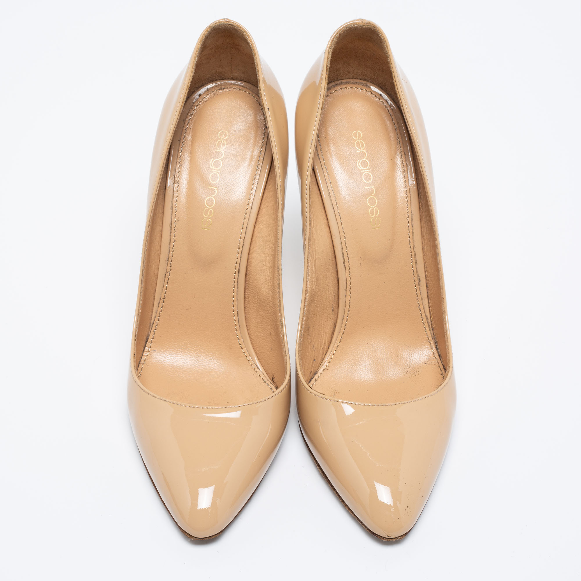 Sergio Rossi Beige Patent Leather Pointed-Toe Pumps Size 37
