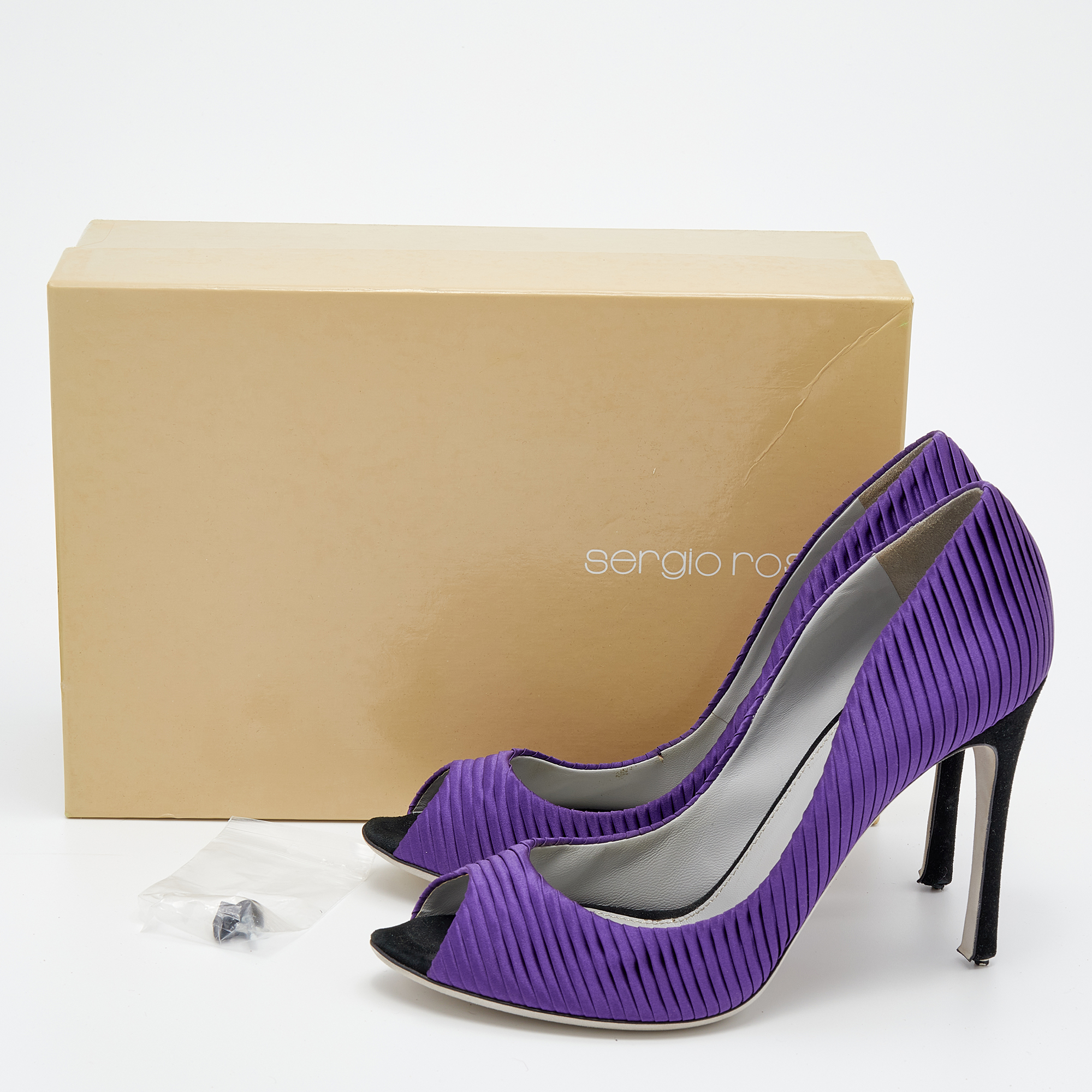 Sergio Rossi Purple Pleated Satin Peep Toe Pumps Size 40