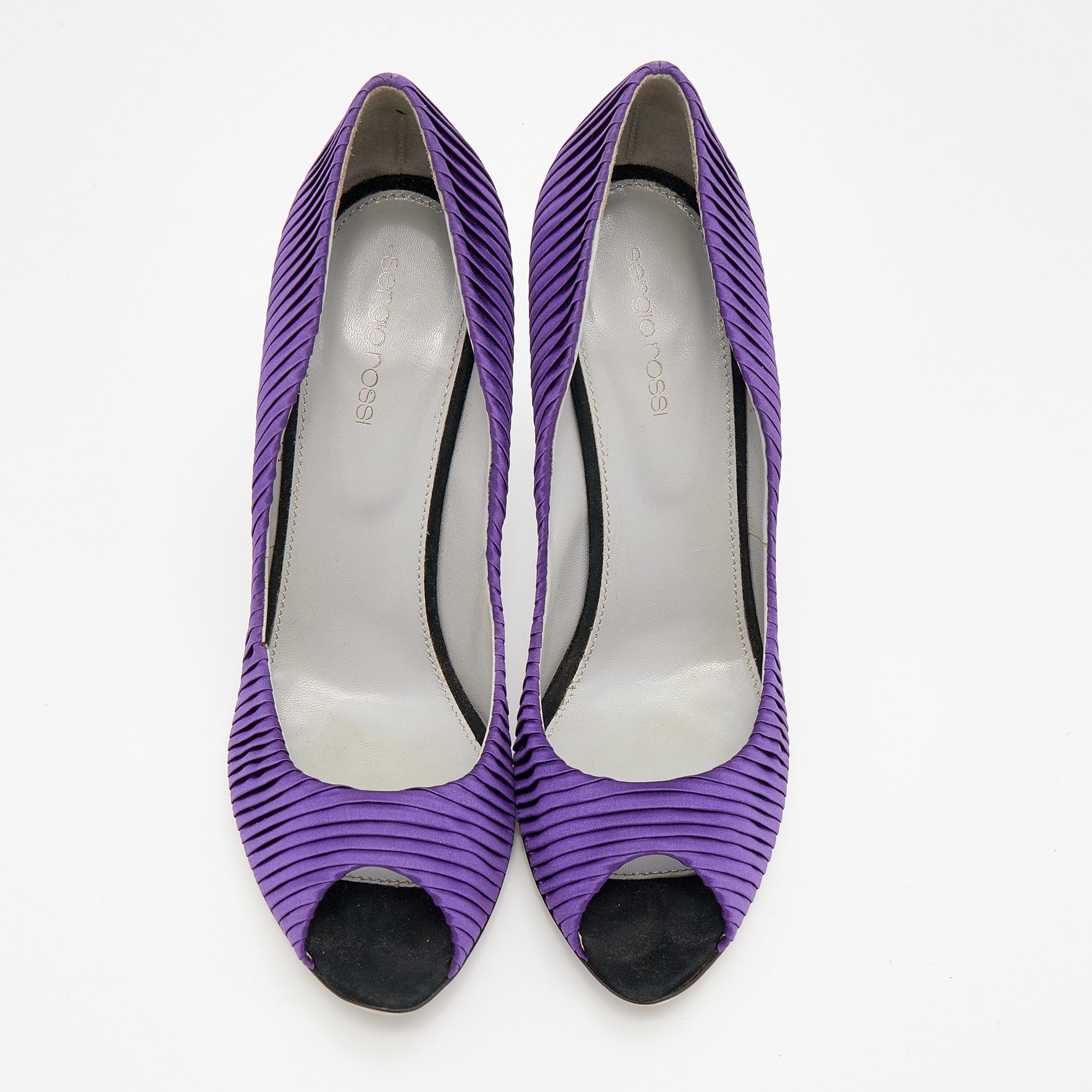 Sergio Rossi Purple Pleated Satin Peep Toe Pumps Size 40