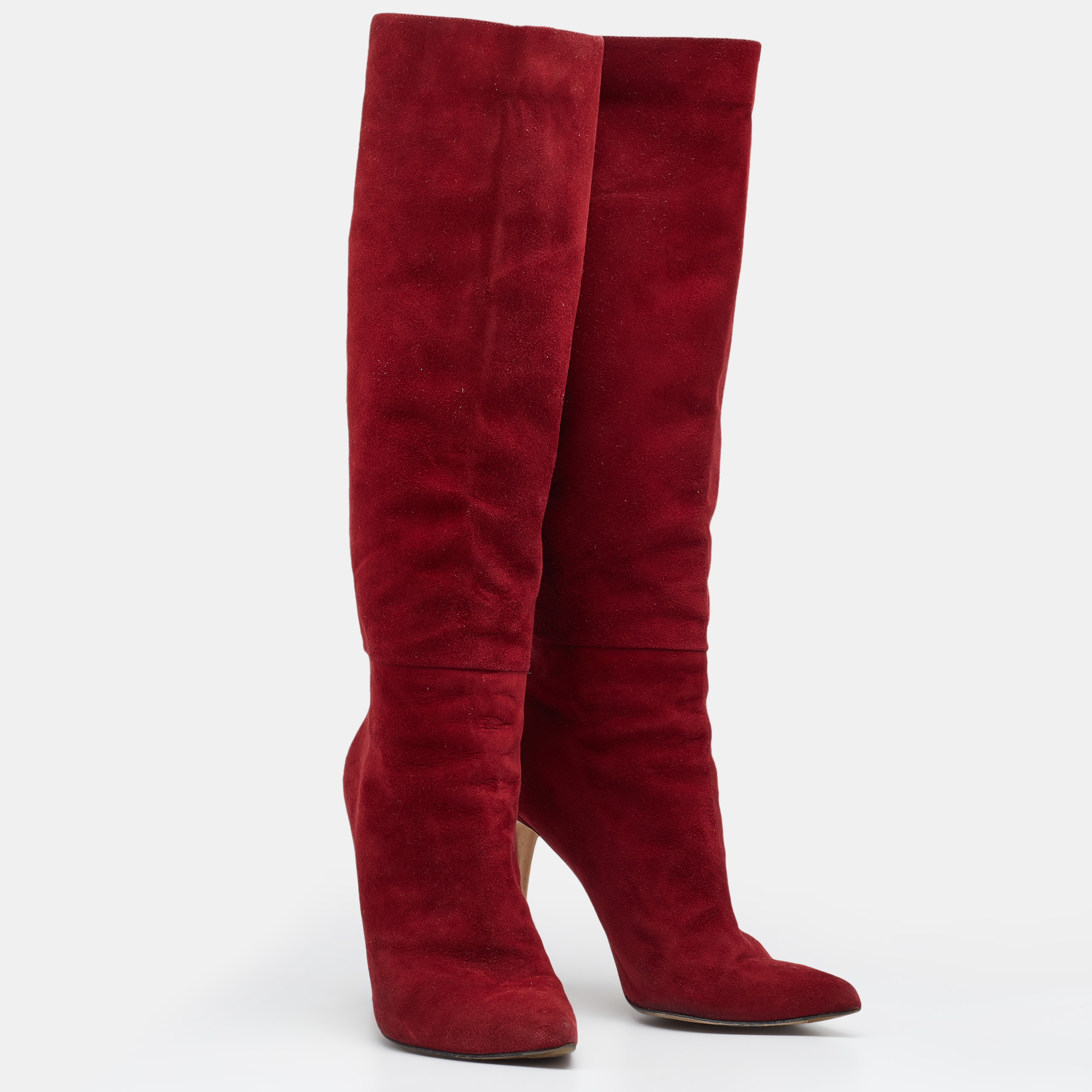 Sergio Rossi Red Suede Knee Length Boots Size 39