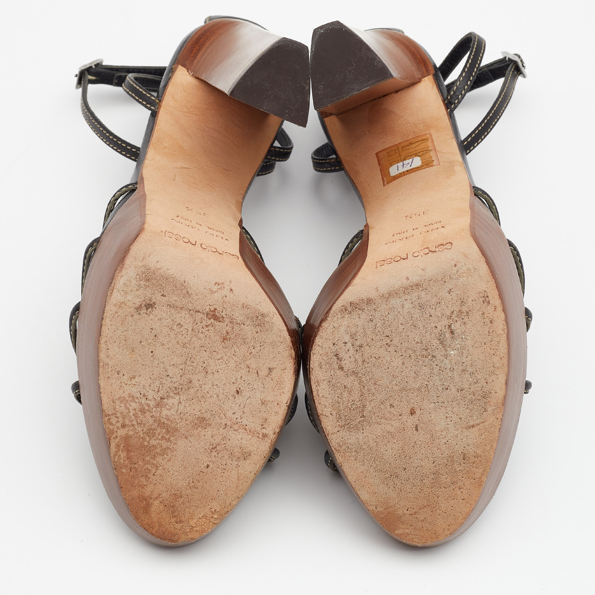 Sergio Rossi Black Leather Ankle Strap Platform Sandals Size 35.5