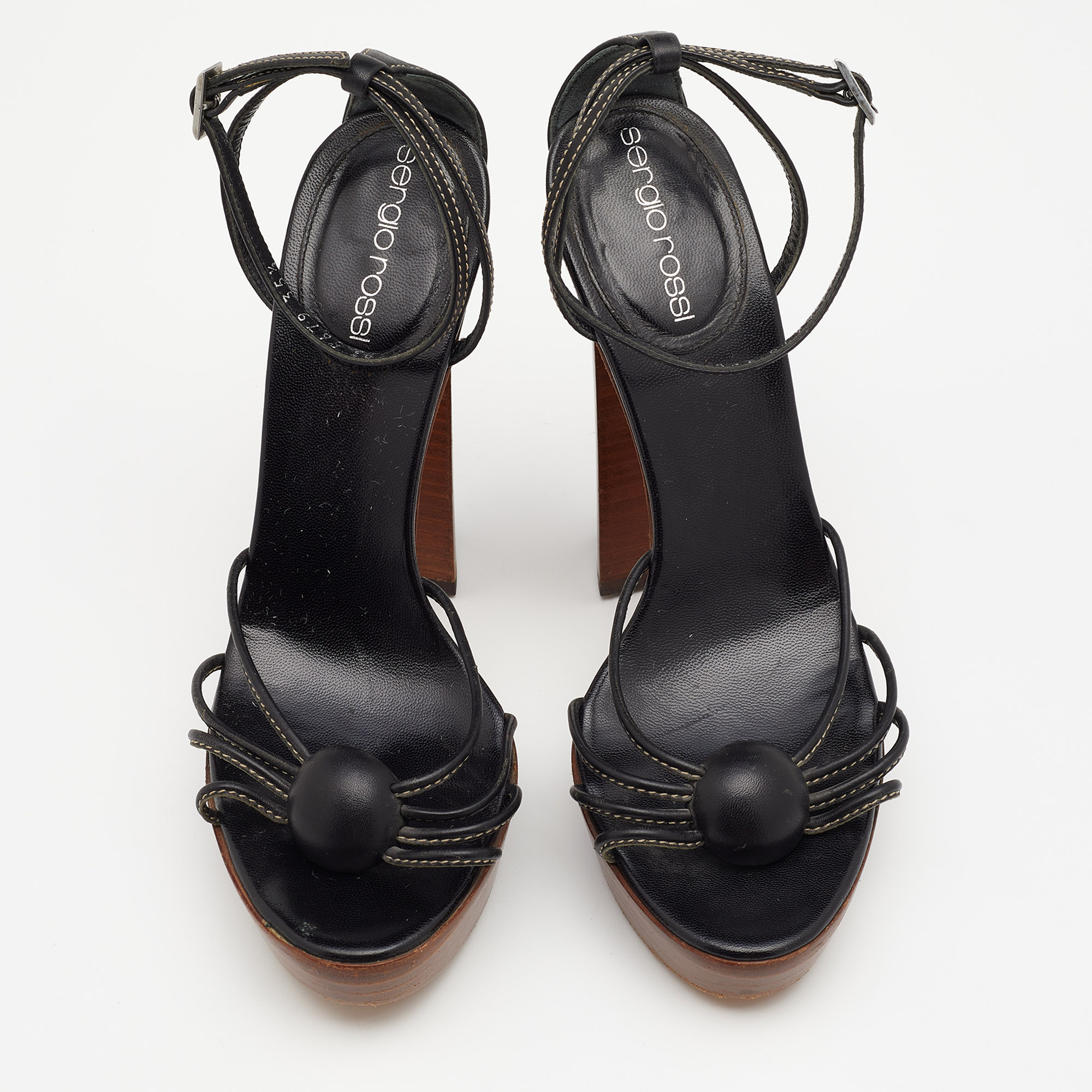 Sergio Rossi Black Leather Ankle Strap Platform Sandals Size 35.5