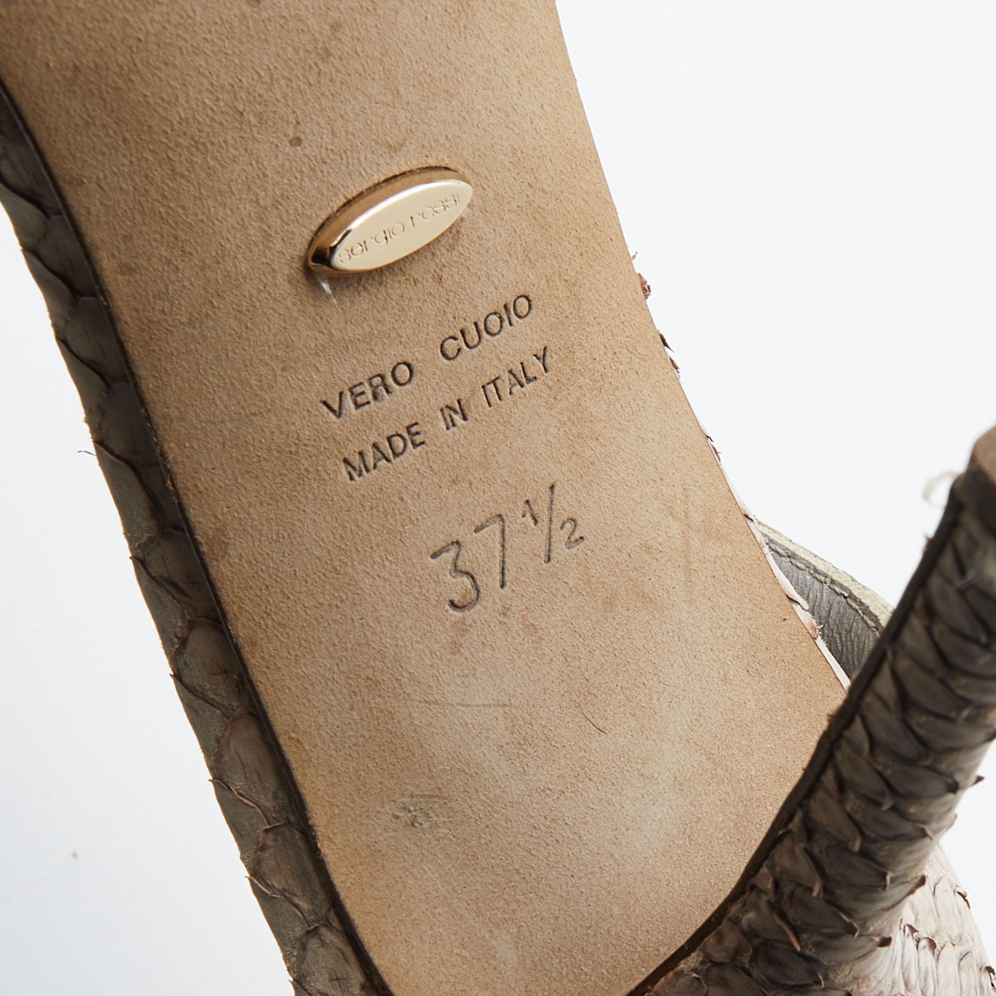 Sergio Rossi Beige Python T-Strap Sandals Size 37.5