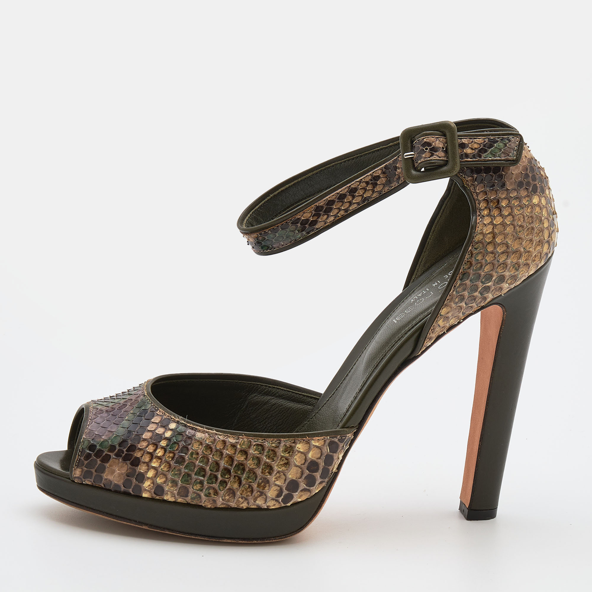Sergio Rossi Multicolor Python And Leather Trim Ankle Strap Sandals Size 39