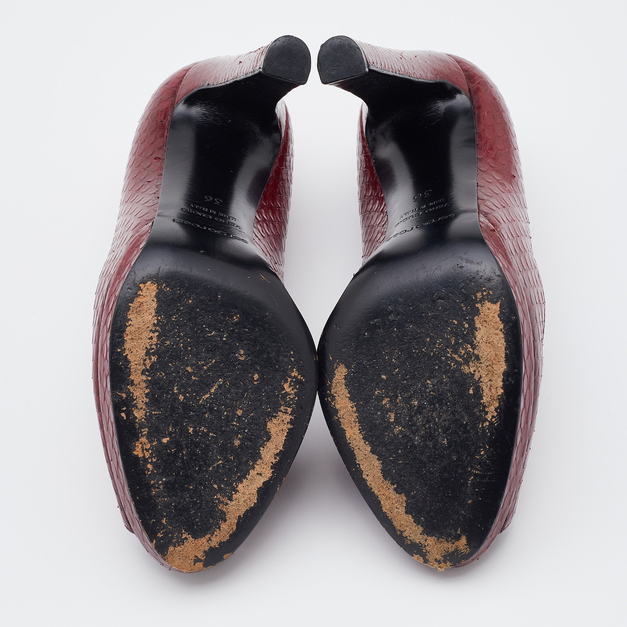 Sergio Rossi Dark Red Python Leather Peep Toe Pumps Size 36