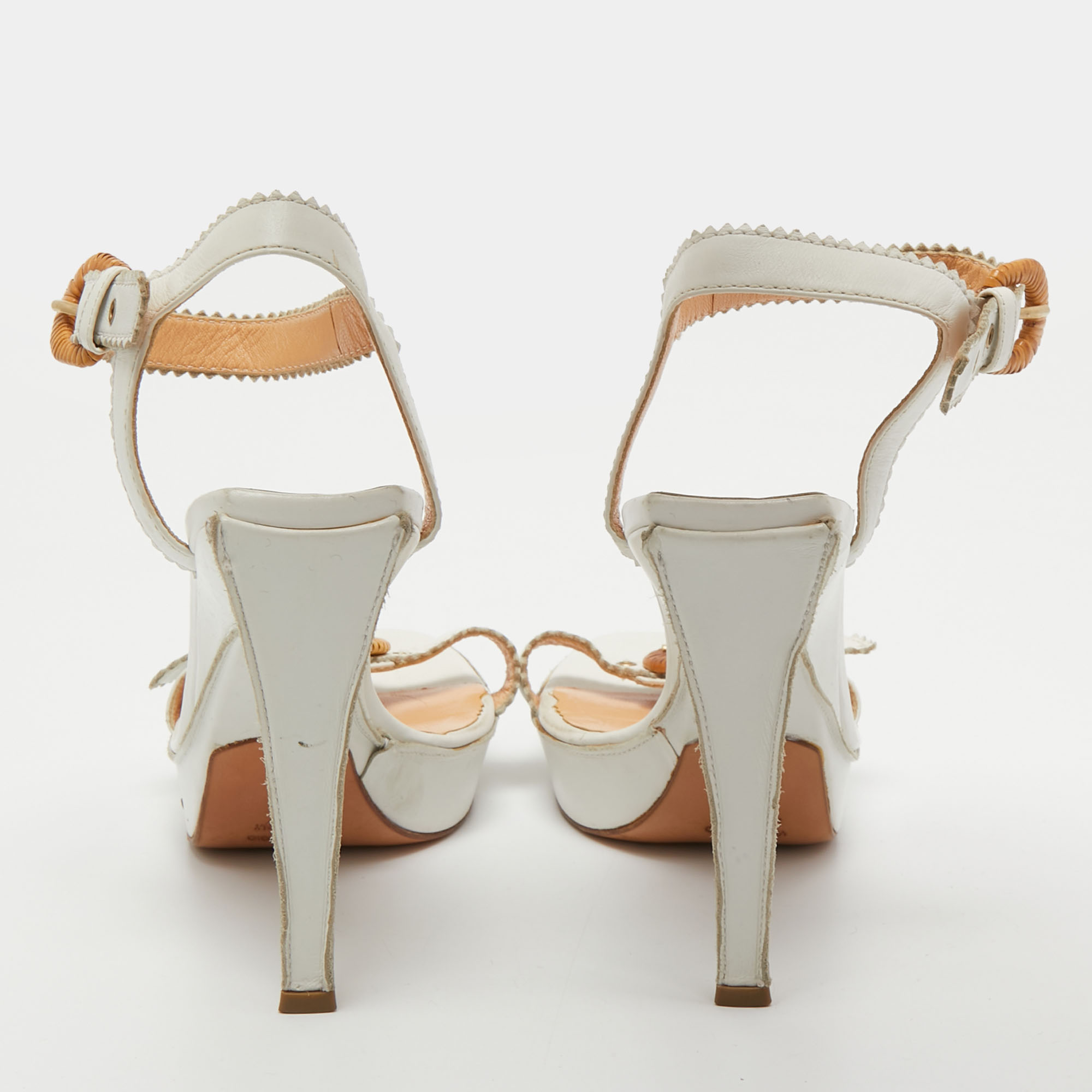 Sergio Rossi White Leather Buckle Toe Platform Sandals Size 38