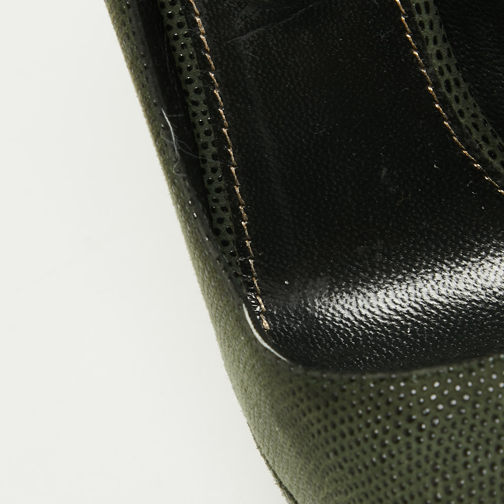 Sergio Rossi Dark Green Textured Suede Peep Toe Platform Pumps Size 35