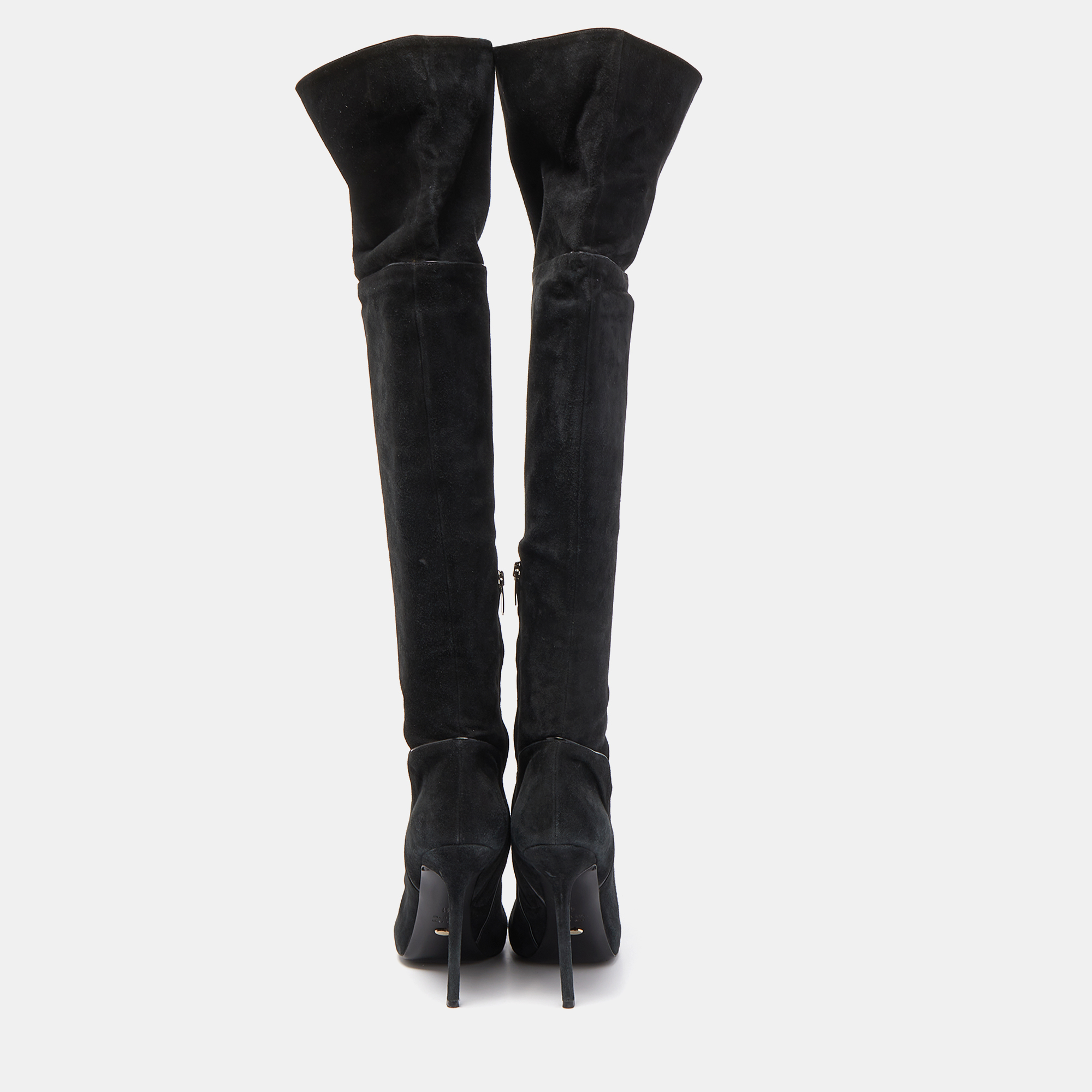 Sergio Rossi Black Suede Knee Length Boots Size 41