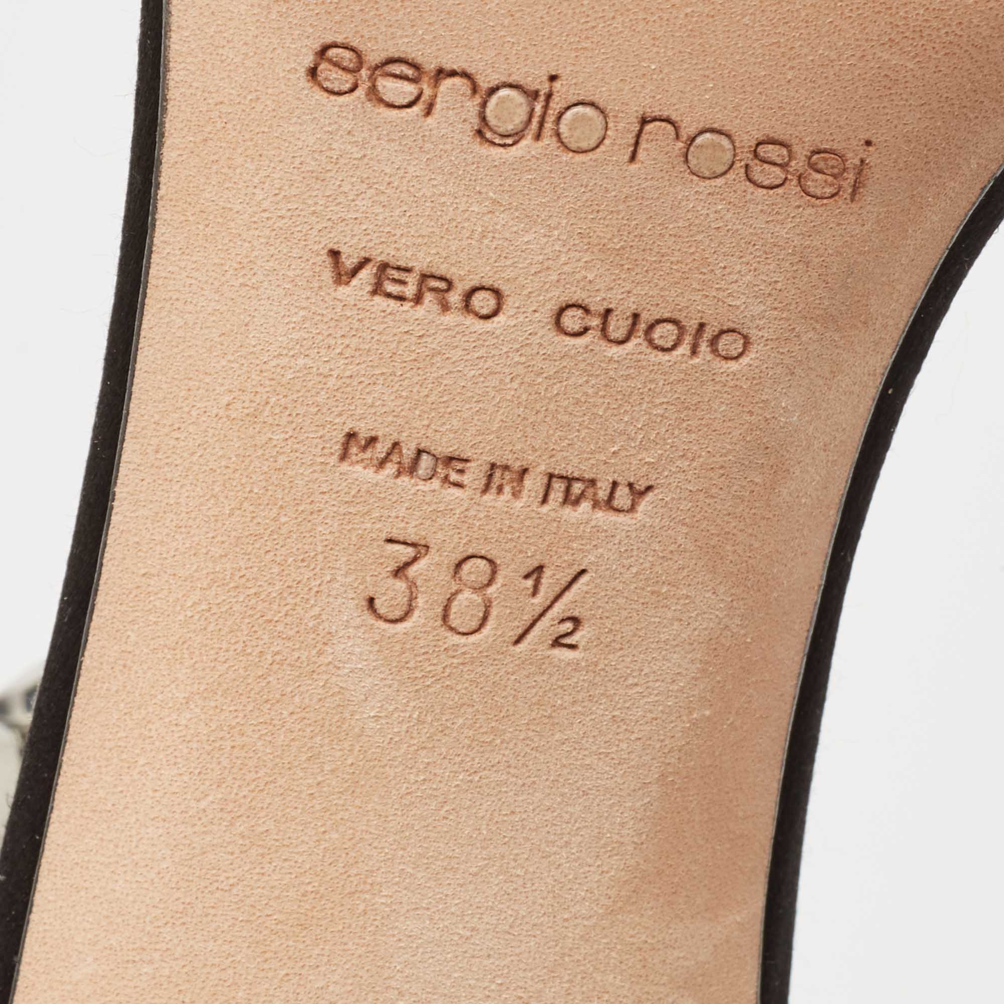 Sergio Rossi Black Satin Crystal Embellished Ankle Strap Sandals Size 38.5