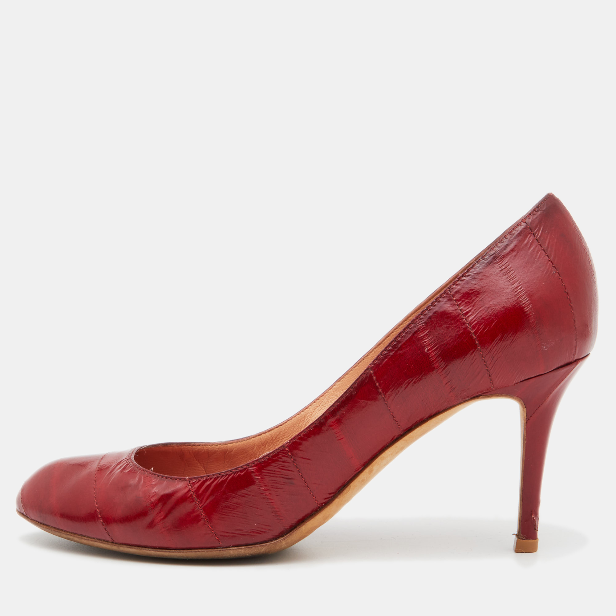 Sergio Rossi Red Eel Leather Round-Toe Pumps Size 39