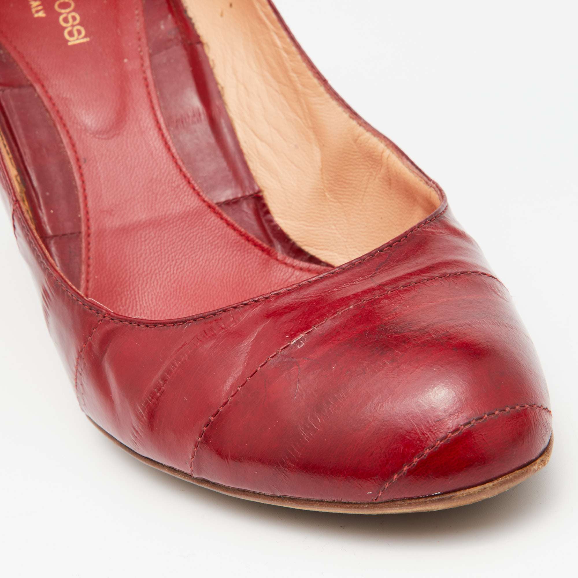 Sergio Rossi Red Eel Leather Round-Toe Pumps Size 39