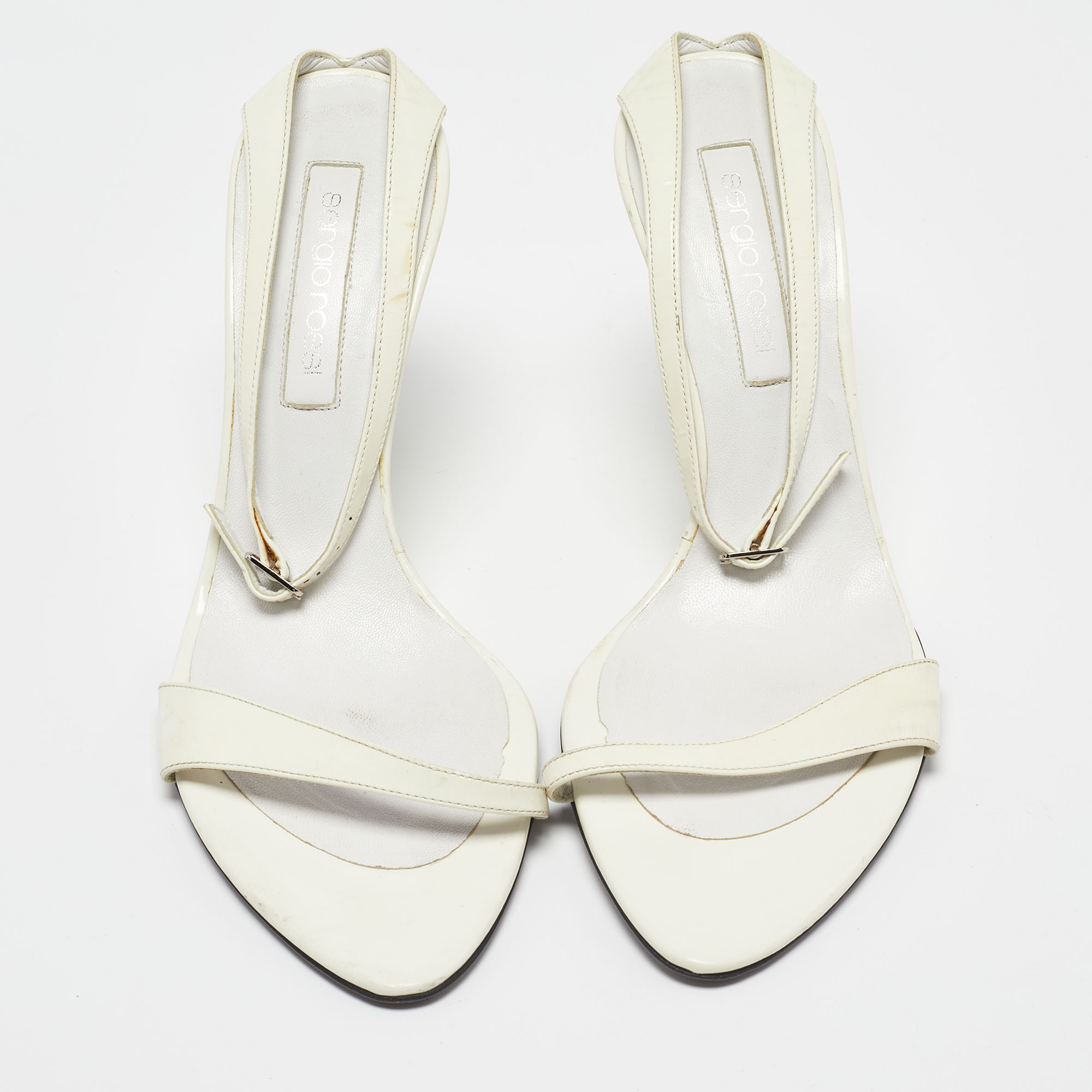 Sergio Rossi White Patent Leather Wedge Sandals Size 39.5