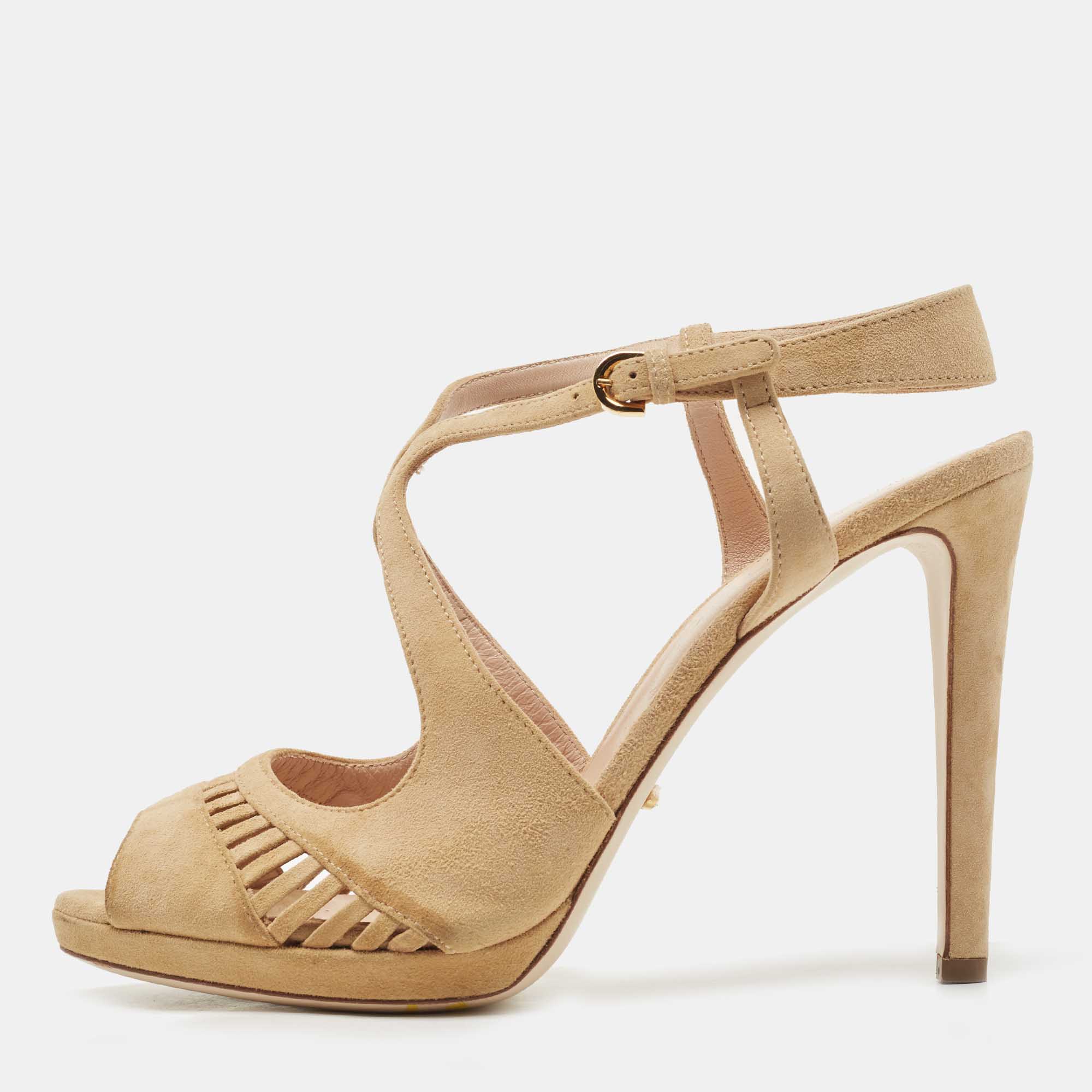 Sergio Rossi Beige Suede Cut Out Sandals Size 39