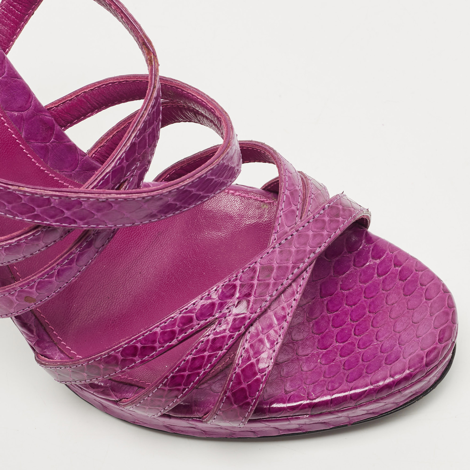 Sergio Rossi Purple Watersnake Leather Strappy Platform Sandals Size 39