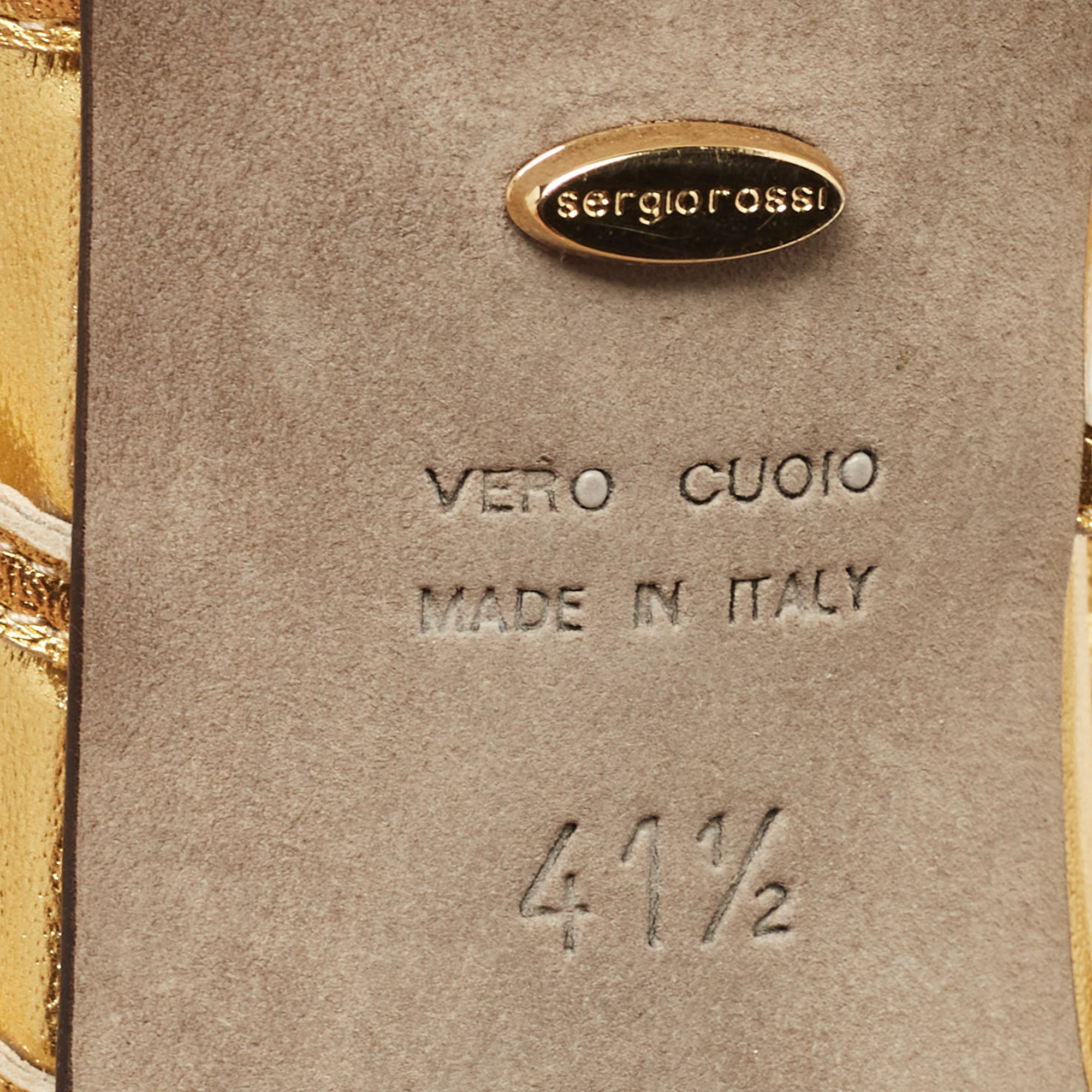 Sergio Rossi Metallic Gold Leather Laser Cut Peep Toe Pumps Size 41.5
