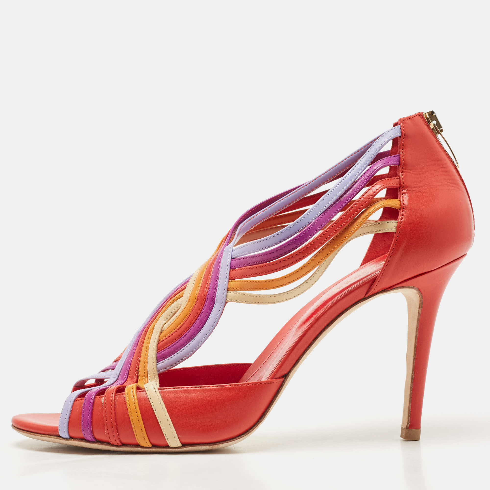 Sergio rossi multicolor leather strappy sandals size 40.5