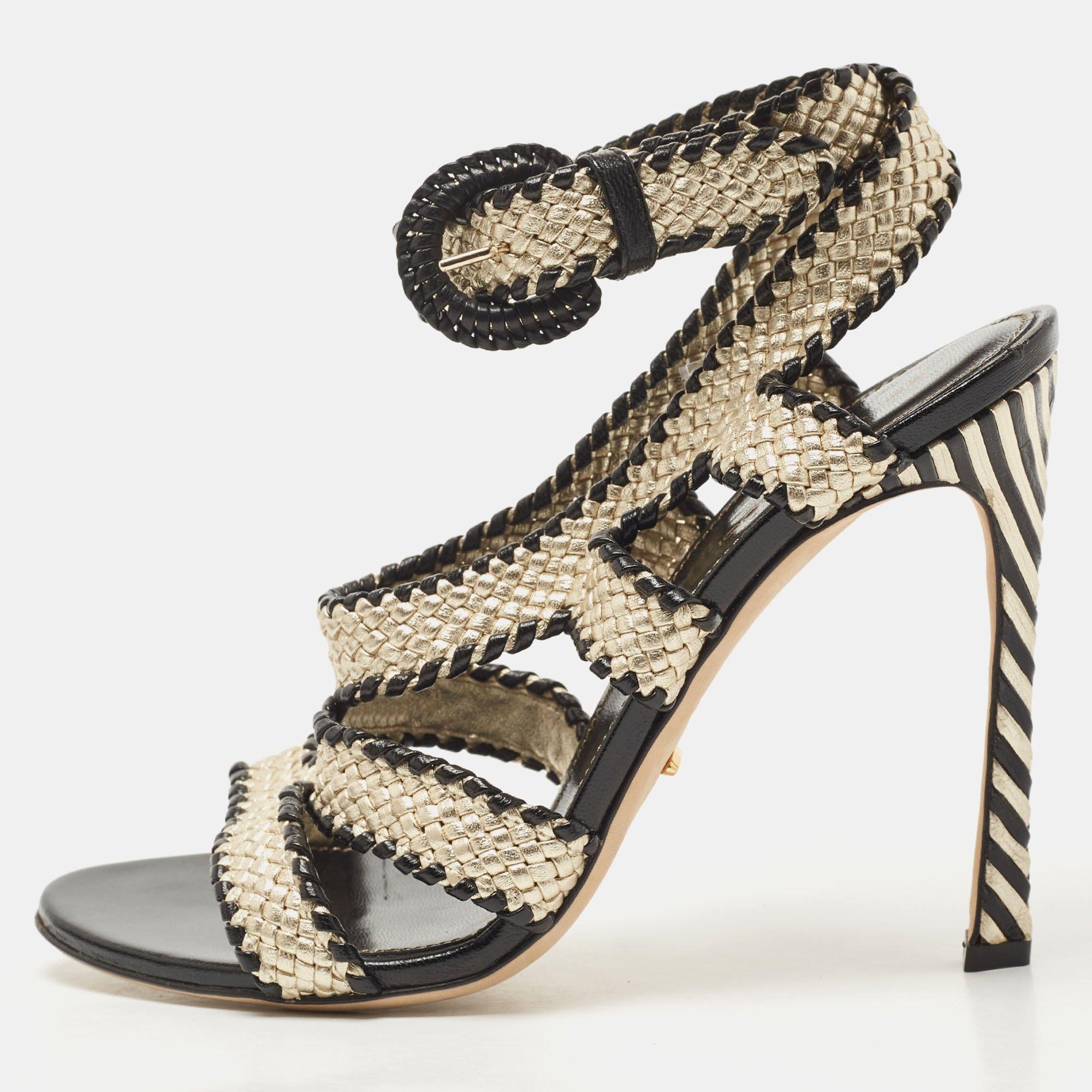 Sergio Rossi Two Tone Woven Leather Ankle Wrap Sandals Size 39