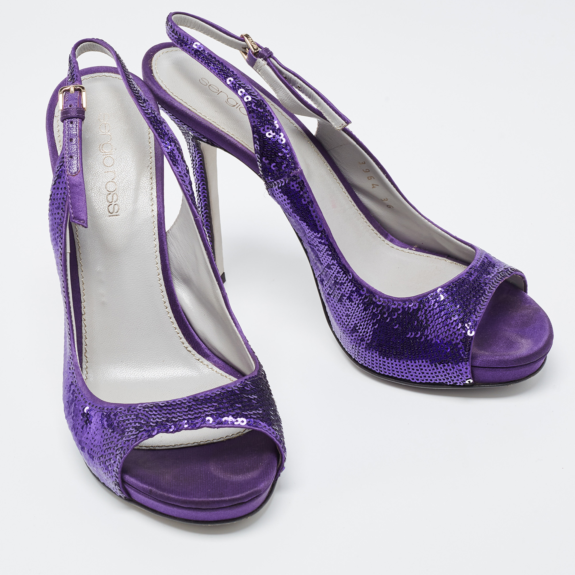 Sergio Rossi Purple Sequin And Satin Slingback Sandals Size 36