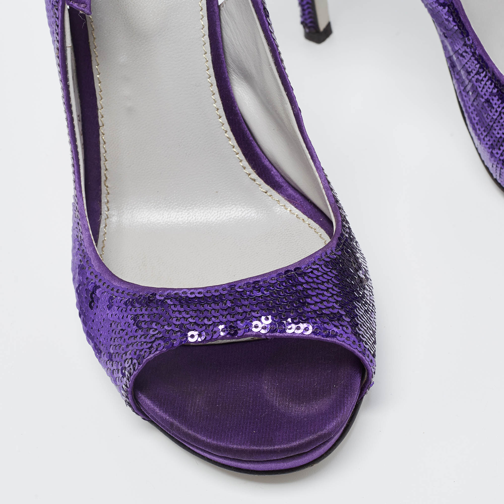 Sergio Rossi Purple Sequin And Satin Slingback Sandals Size 36