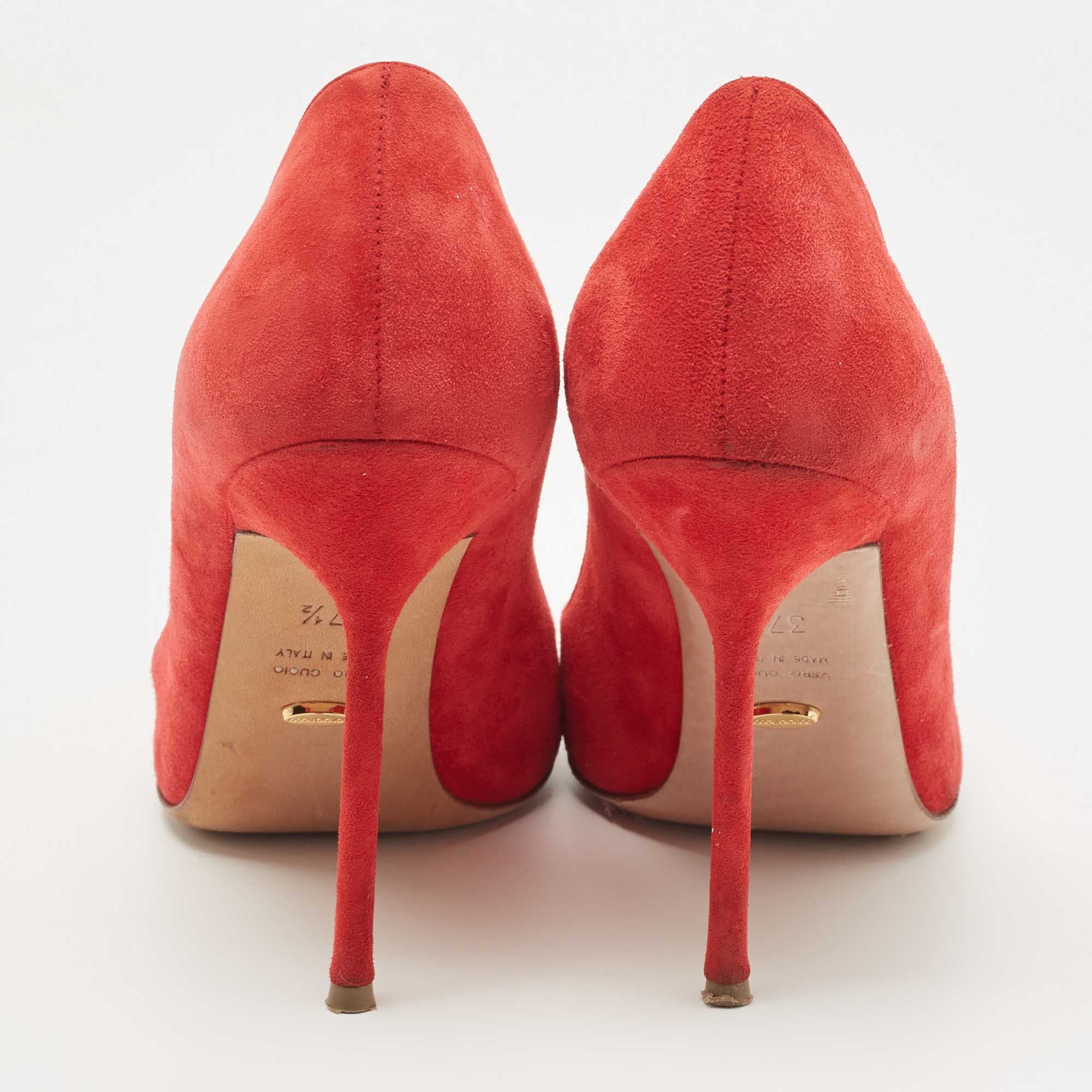 Sergio Rossi Red Suede Pointed Toe Pumps Size 37.5
