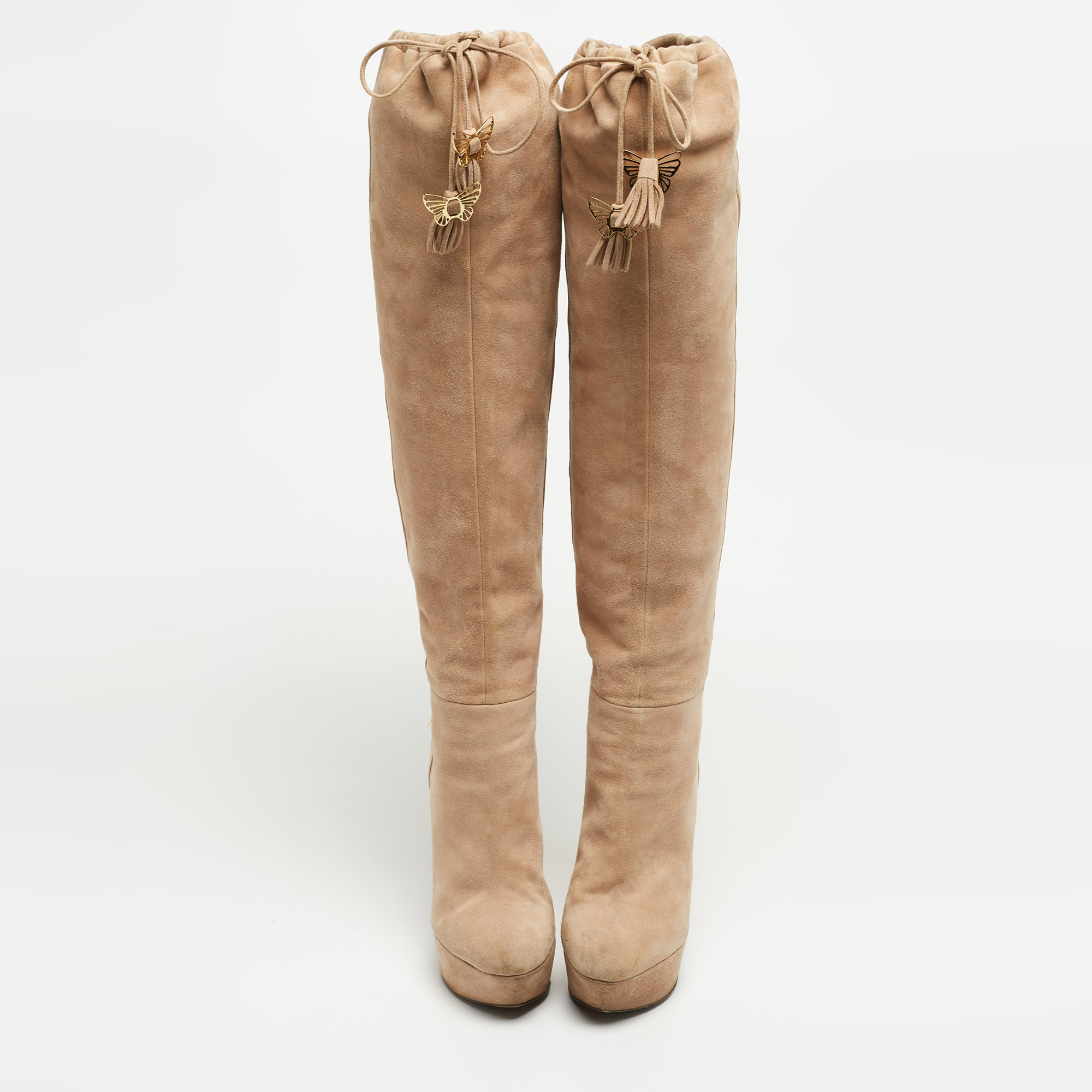 Sergio Rossi Beige Suede Knee Length Boots Size 38