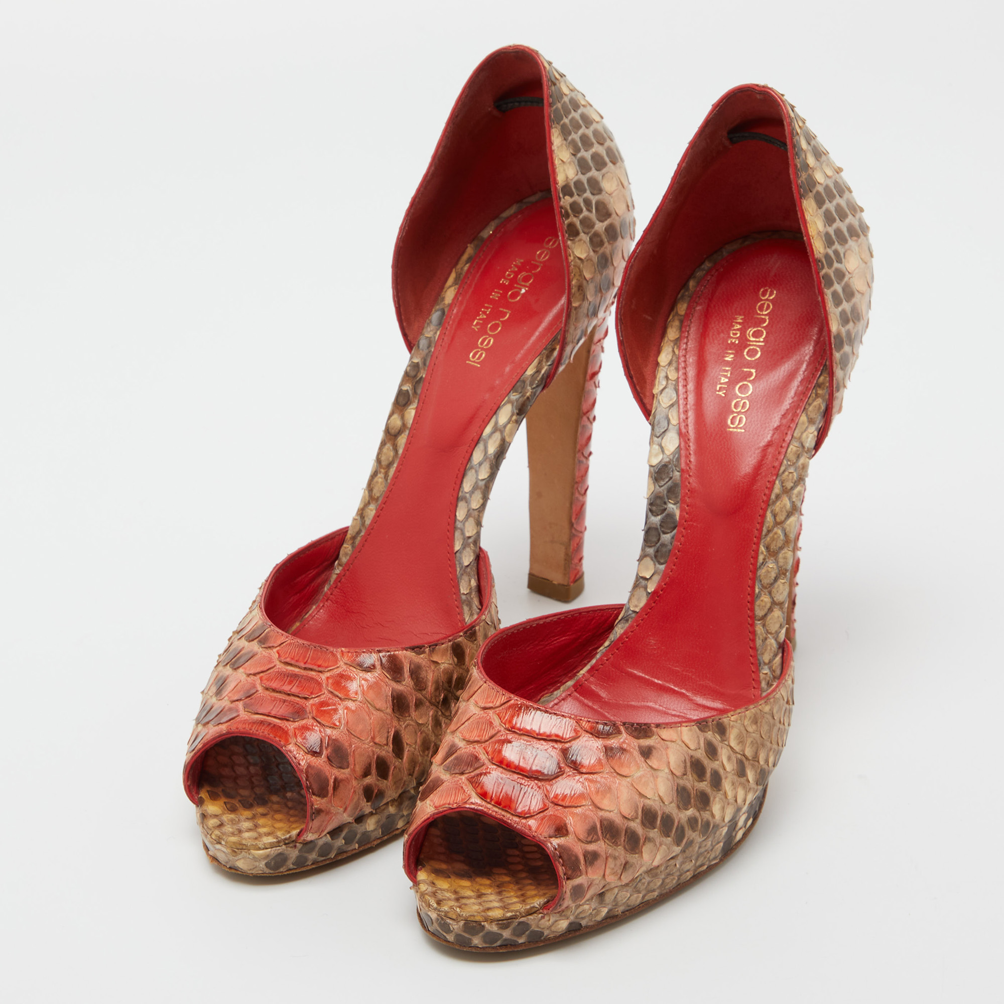 Sergio Rossi Tricolor Python Peep Toe Platform D'orsay Pumps Size 38.5