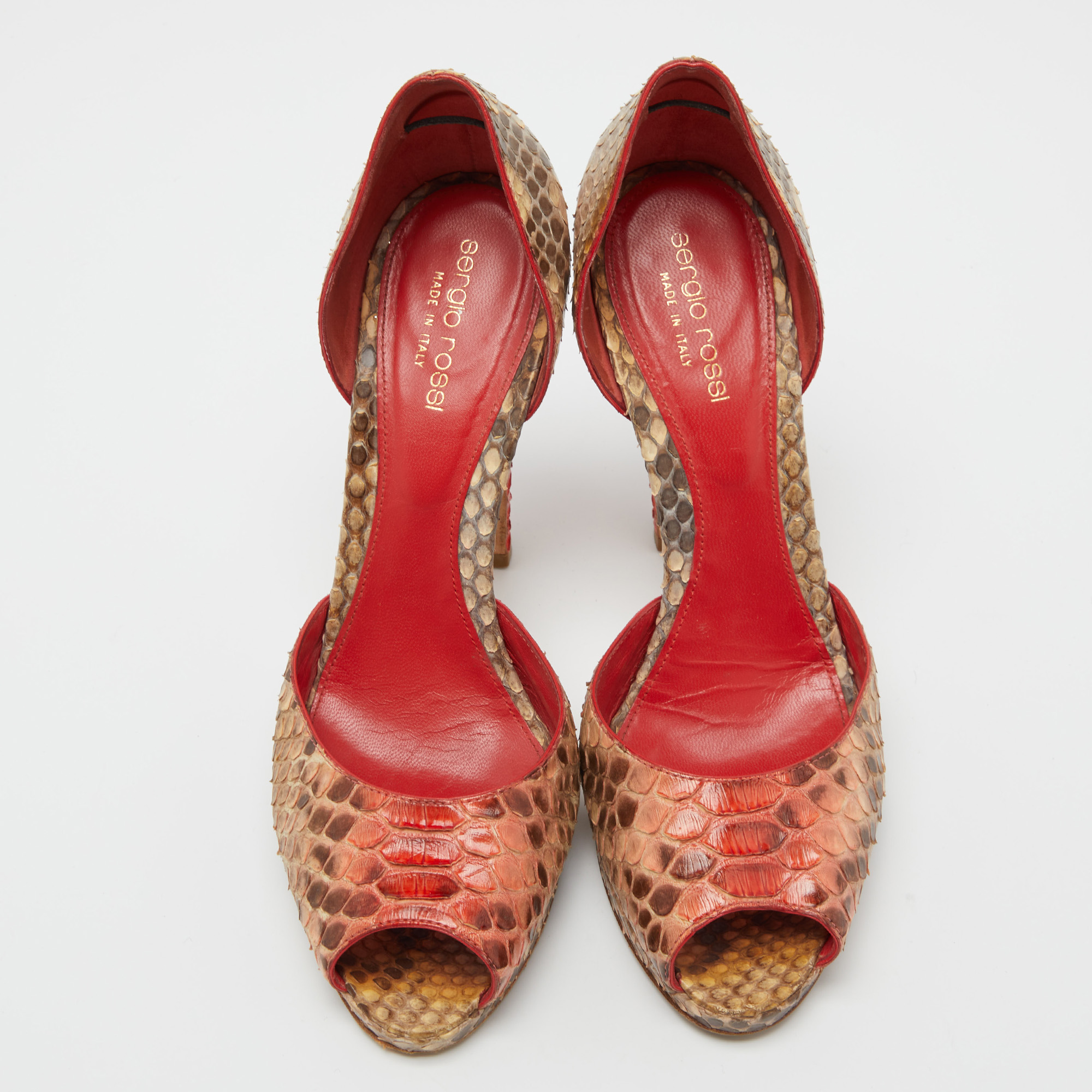 Sergio Rossi Tricolor Python Peep Toe Platform D'orsay Pumps Size 38.5