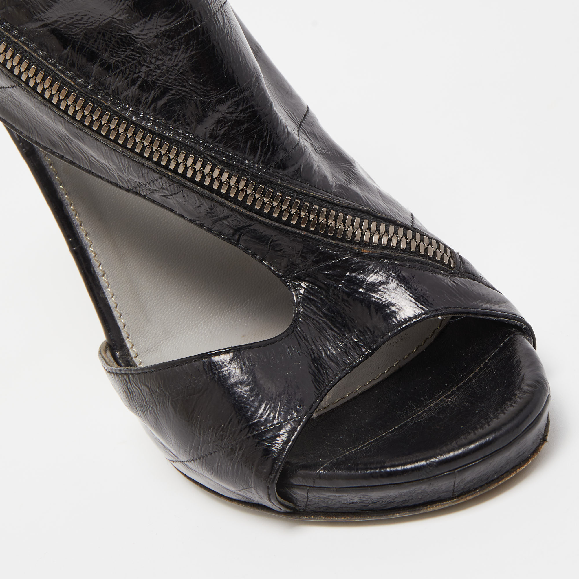 Sergio Rossi Black Eel Zip Detail Cutout Booties Size 37.5