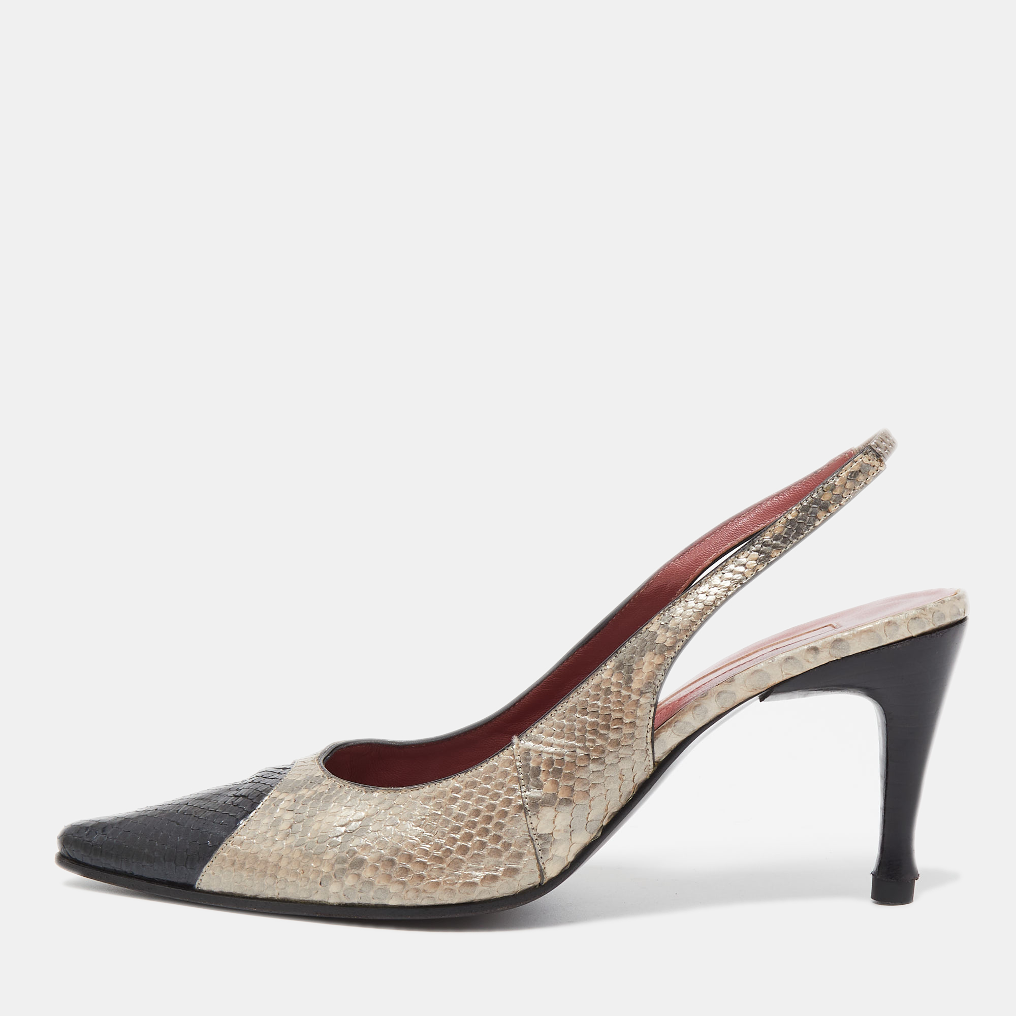 Sergio Rossi Two Tone Snakeskin Slingback Pumps Size 39