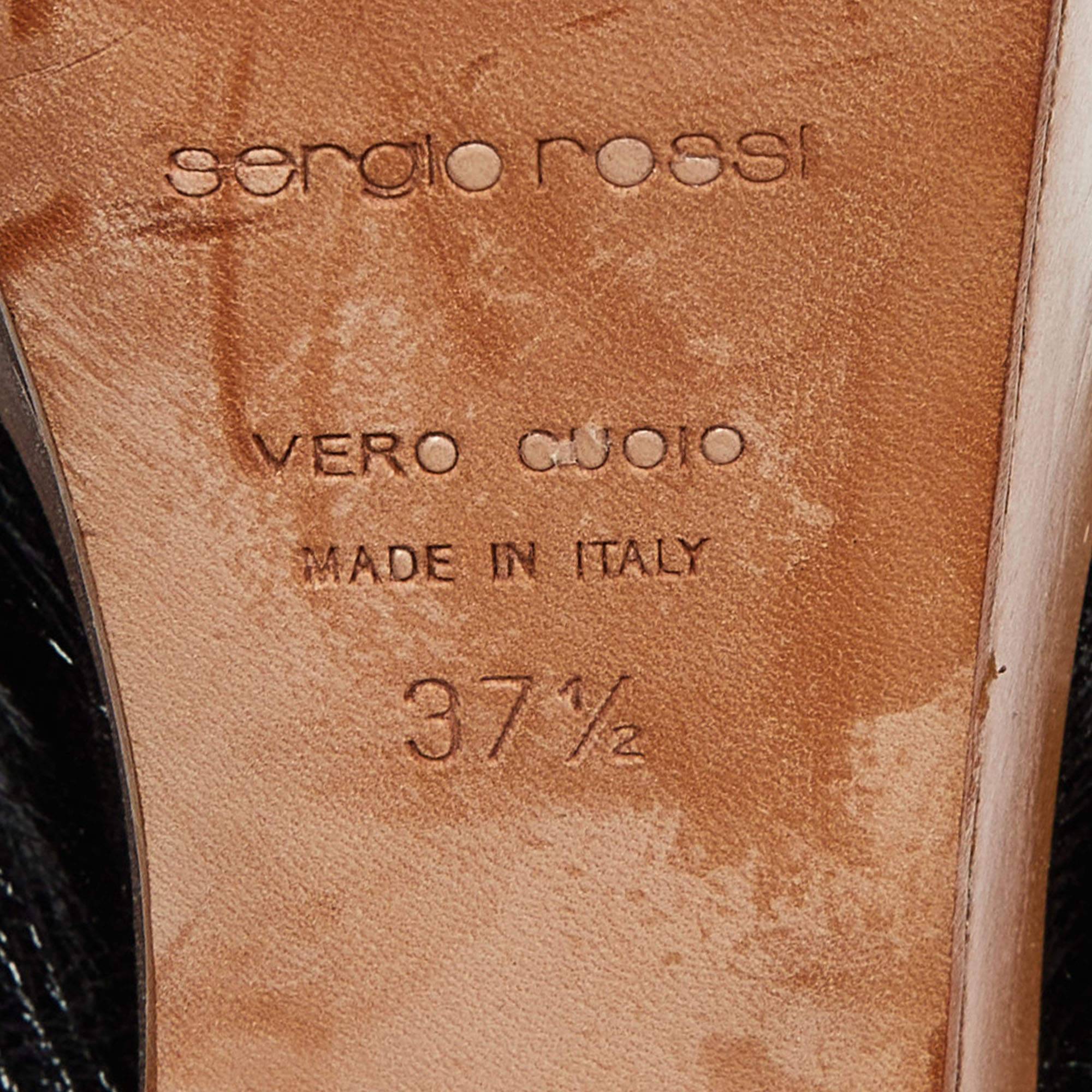 Sergio Rossi Black/Metallic Brown Leather Wooden Platform Open Toe Slingback Pumps Size 37.5