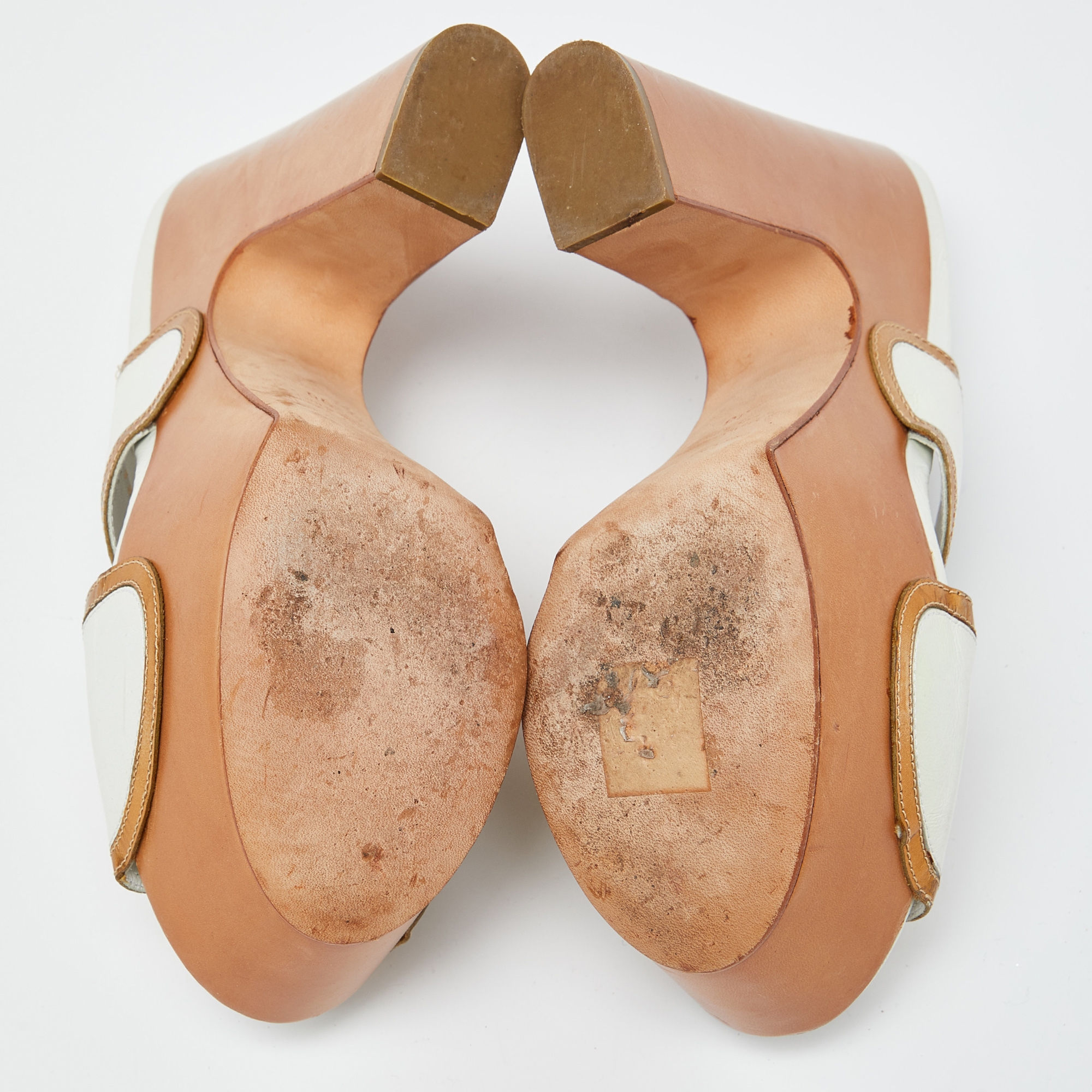 Sergio Rossi White Leather Wooden Platform Slide Sandals Size 38