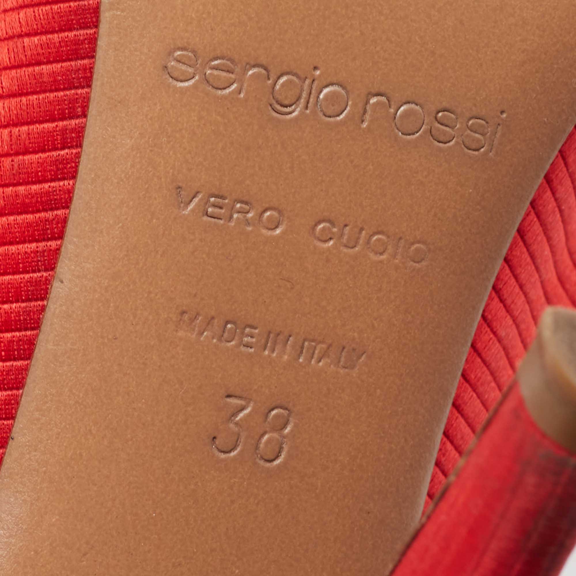 Sergio Rossi Red Fabric Crystal Embellished Slide Sandals Size 38