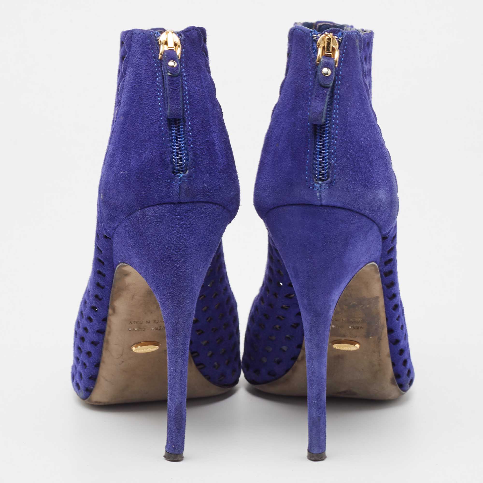 Sergio Rossi Blue Suede Cut Out Ankle Boots Size 41