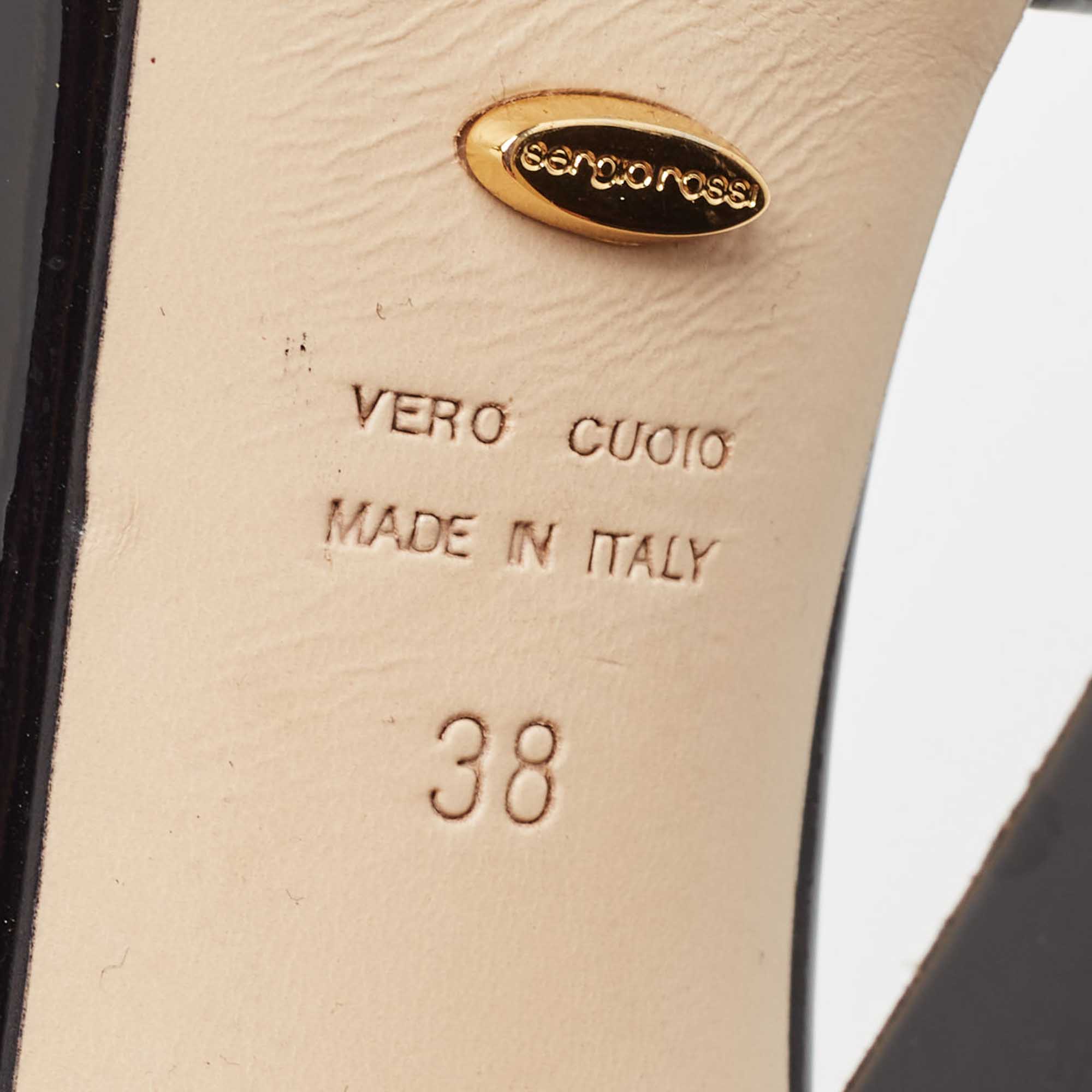Sergio Rossi Black Patent Leather Platform Ankle Strap Pumps Size 38