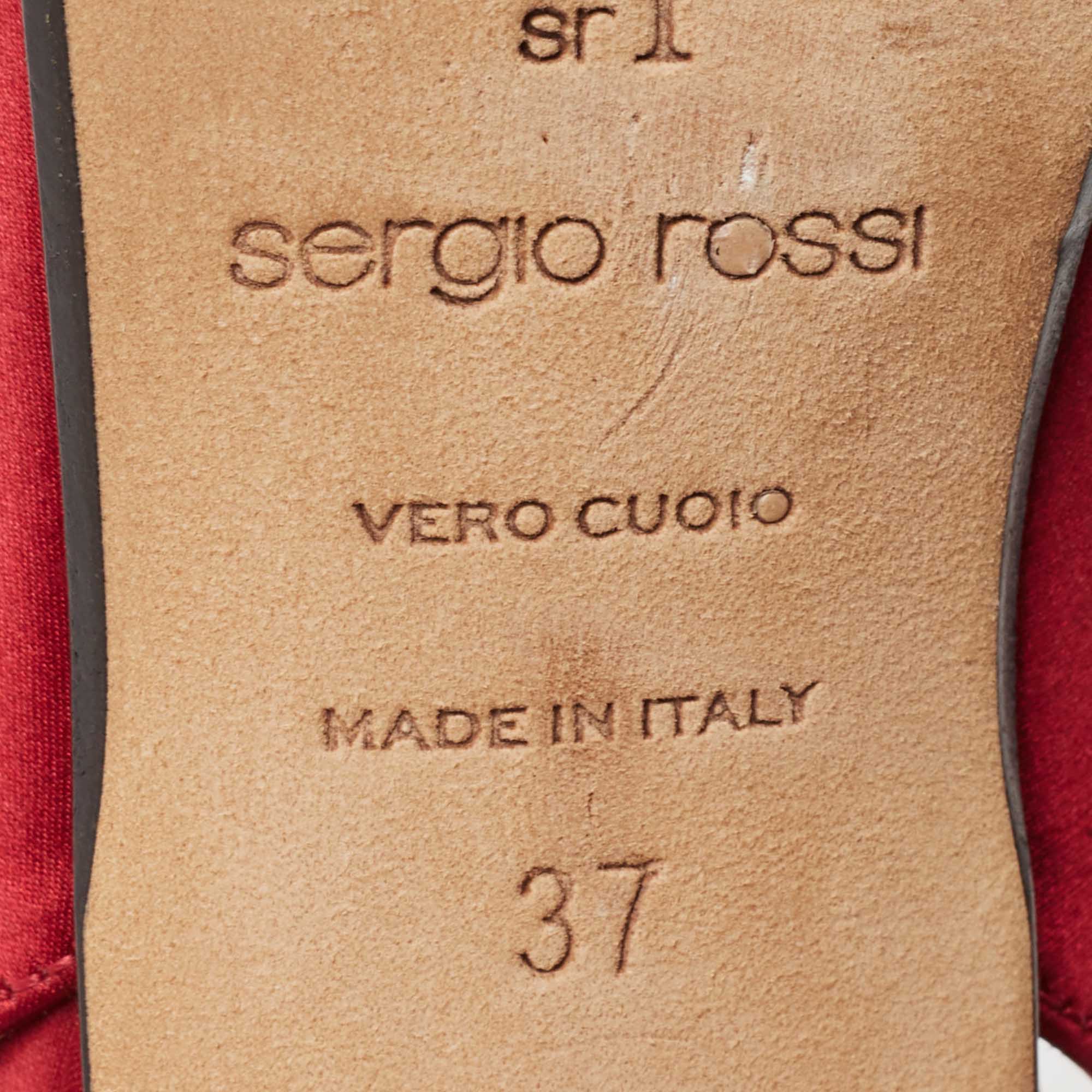 Sergio Rossi Burgundy Satin Crystal Embellished Slingback Pumps Size 37