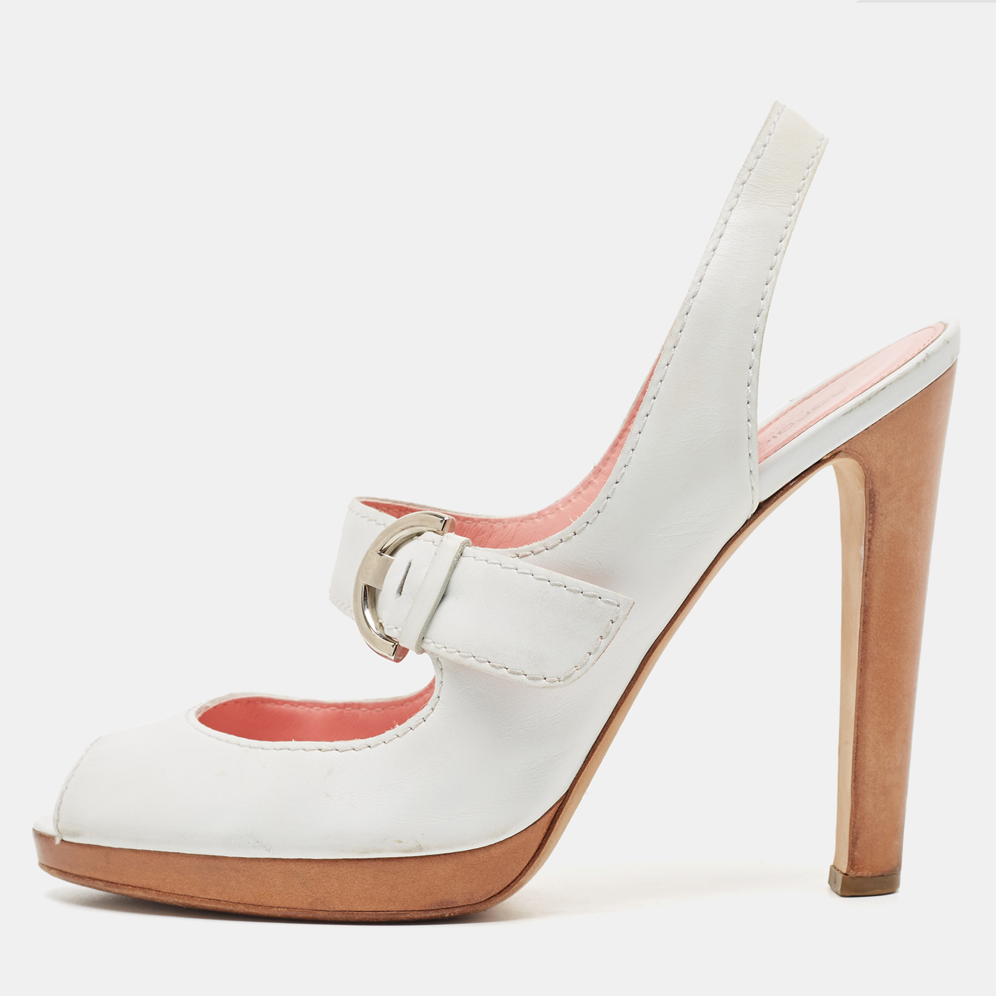 Sergio rossi white leather peep toe slingback sandals size 40