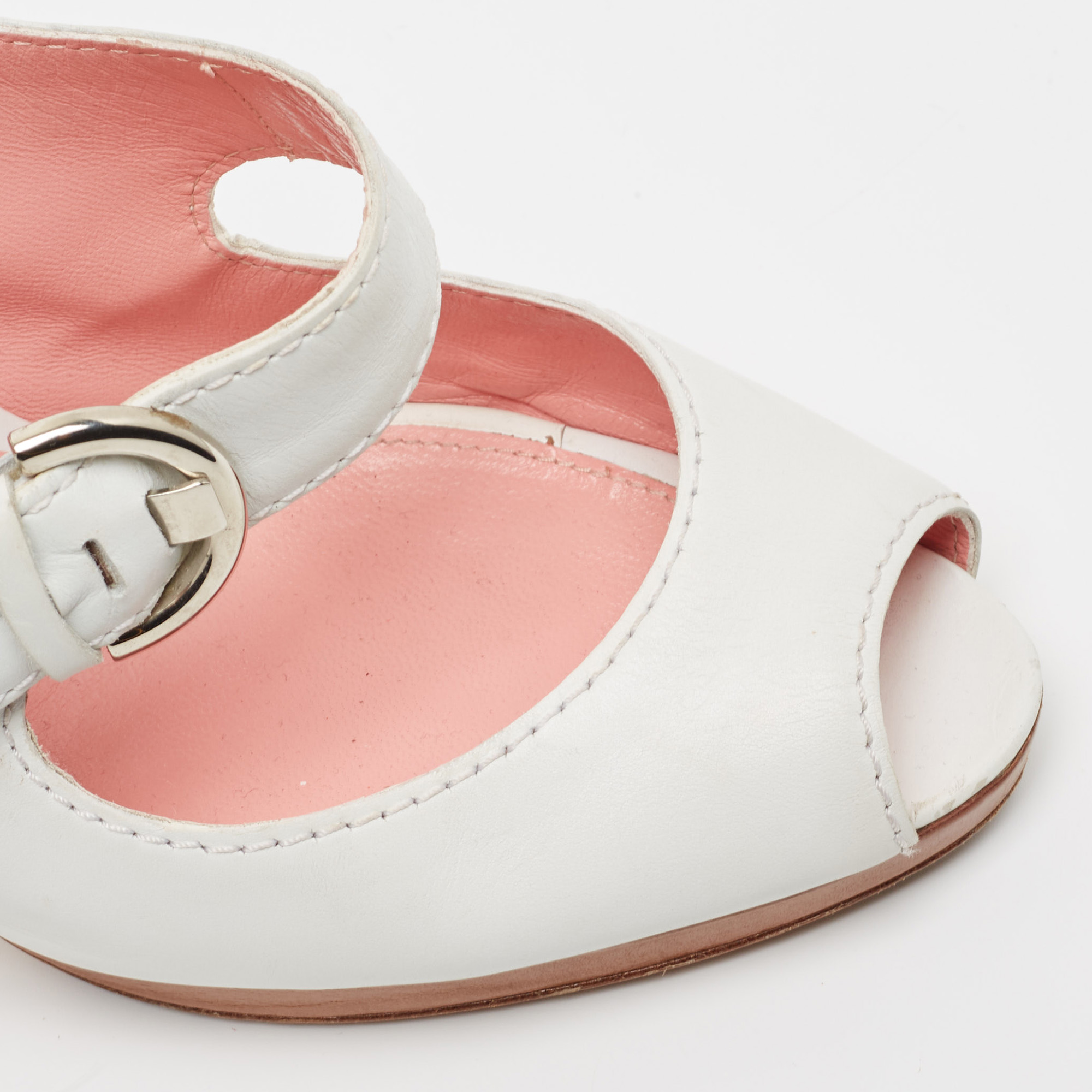 Sergio Rossi White Leather Peep Toe Slingback Sandals Size 40