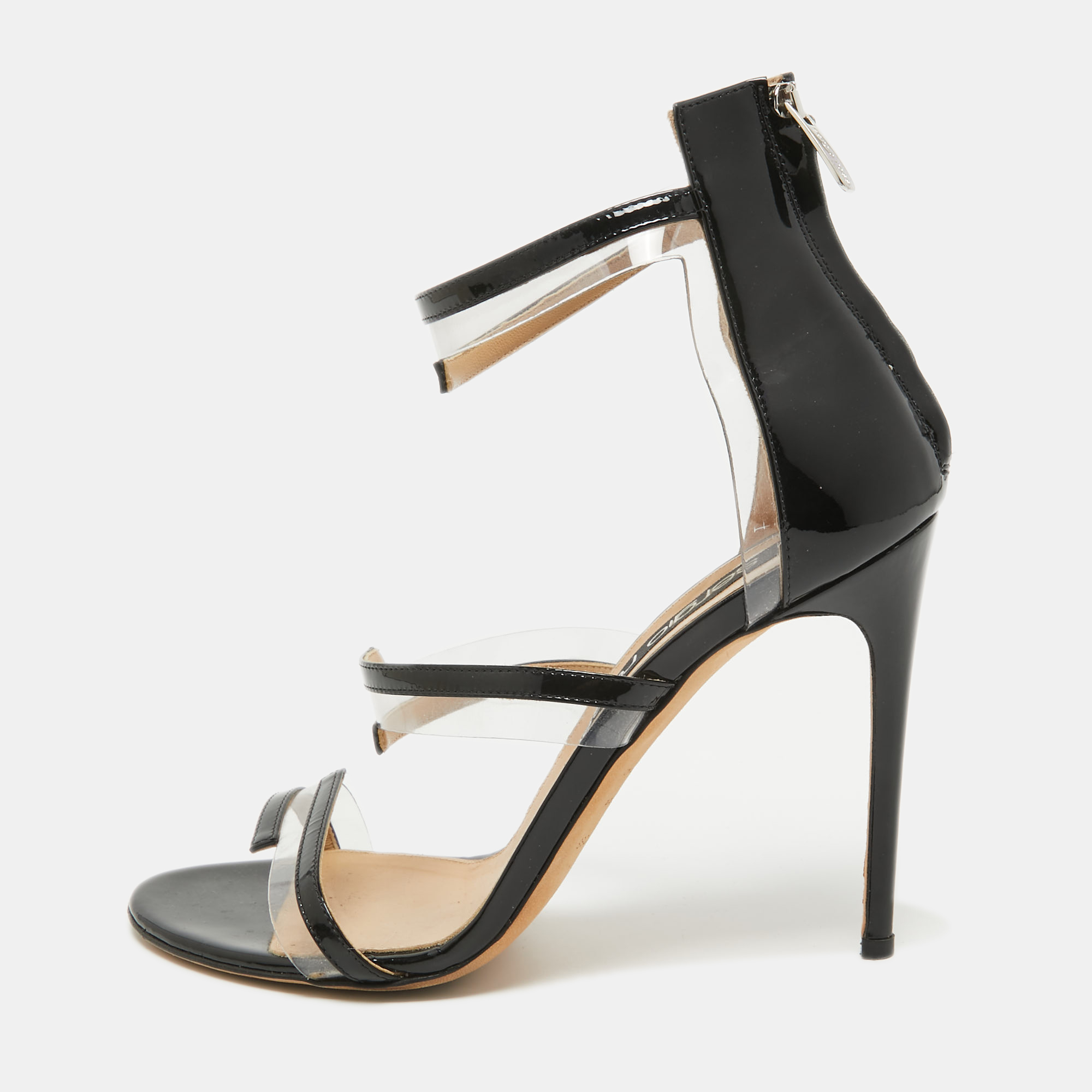 Sergio Rossi  Black Patent And PVC Ankle Strap Sandals Size 40