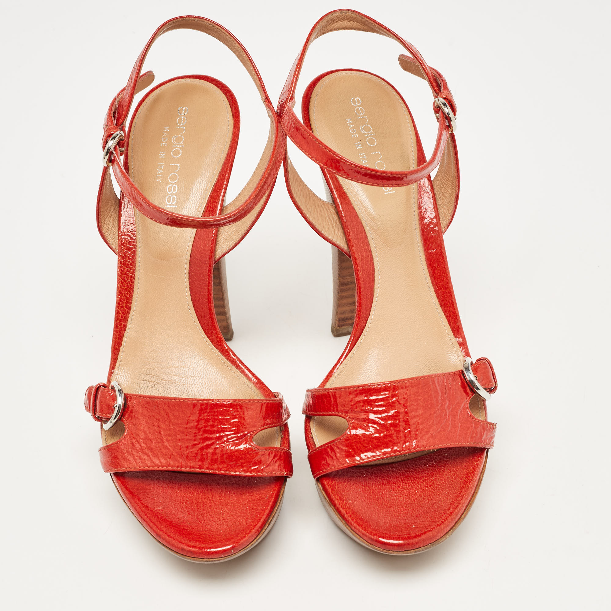 Sergio Rossi Red Patent Leather Slingback Sandals Size 36