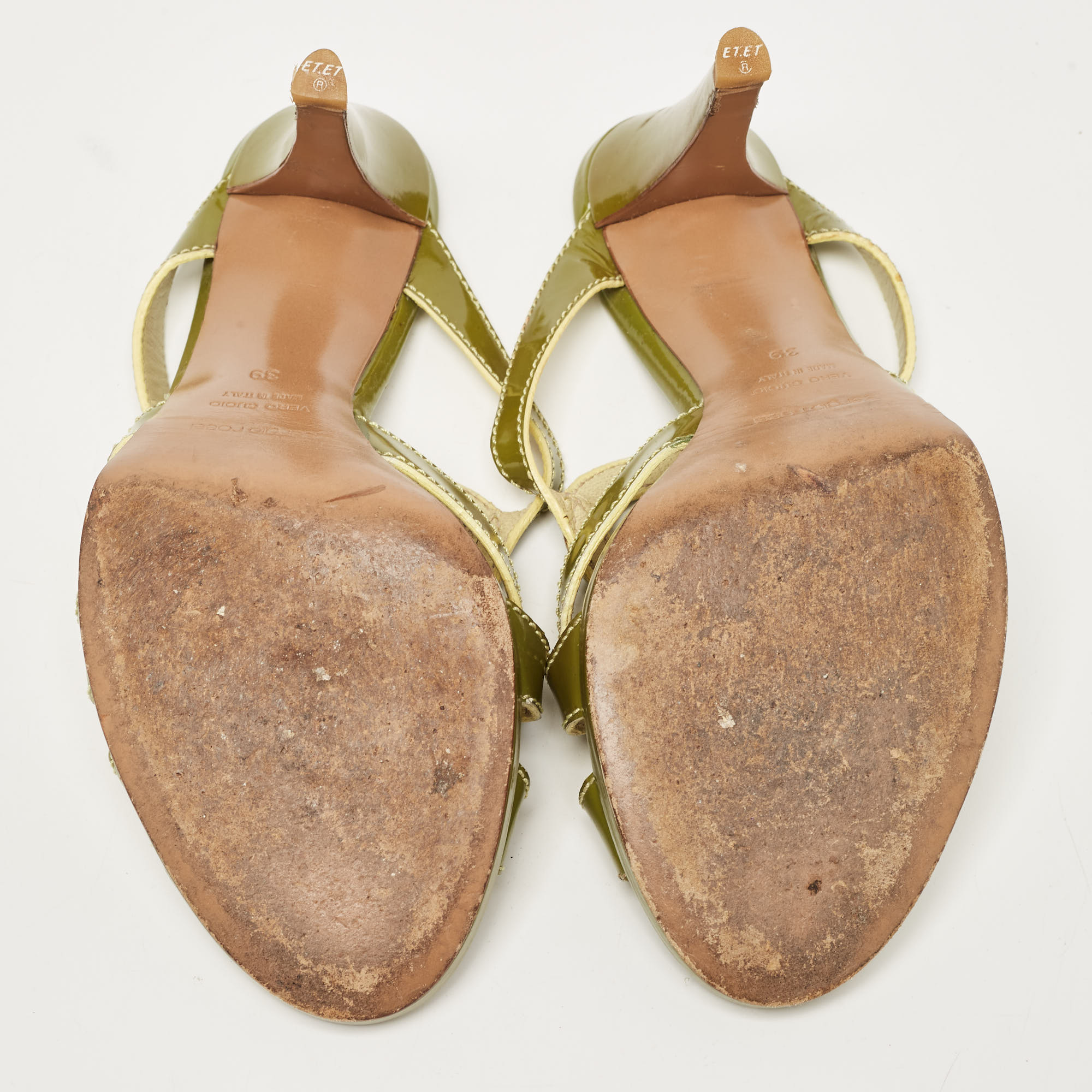 Sergio Rossi Green Patent Leather Platform Strappy Slide Sandals Size 39